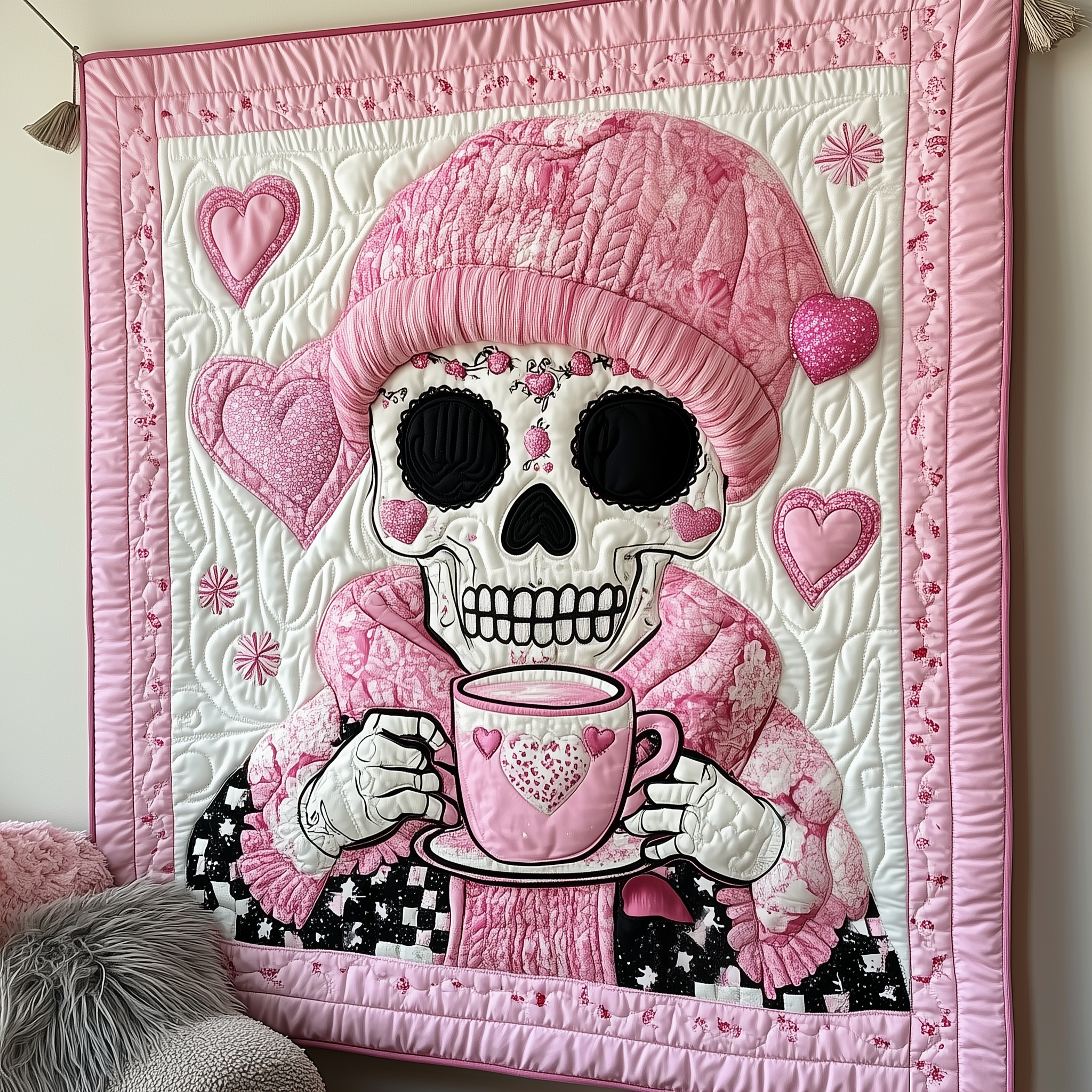 Pinky Valentine Skull Quilted Blanket Unique Throw Blanket Item Merch Valentine'S Day Gifts Pinky Valentine Skull Quilted Blanket Unique Throw Blanket Item Merch Valentine'S Day Gifts