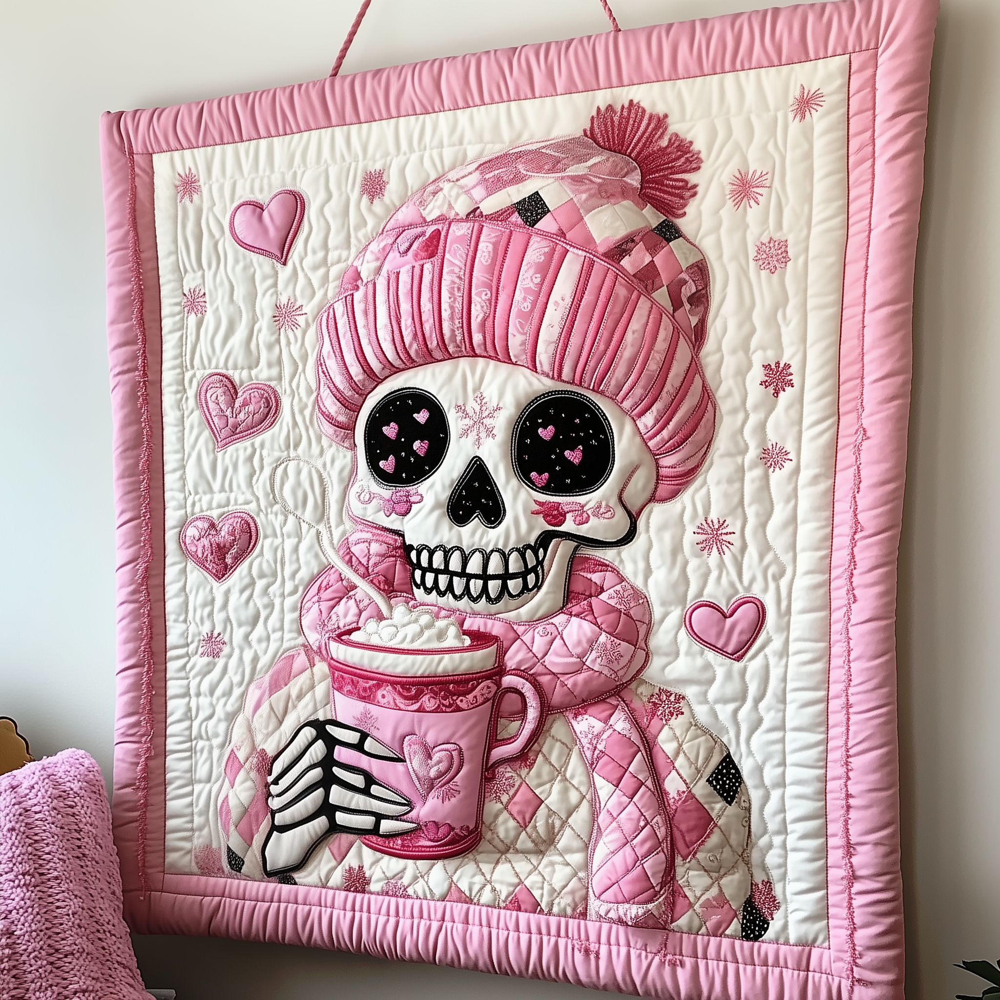 Pinky Valentine Skull Quilted Blanket Unique Throw Blanket Item Merch Valentine'S Day Gifts For Her Pinky Valentine Skull Quilted Blanket Unique Throw Blanket Item Merch Valentine'S Day Gifts For Her