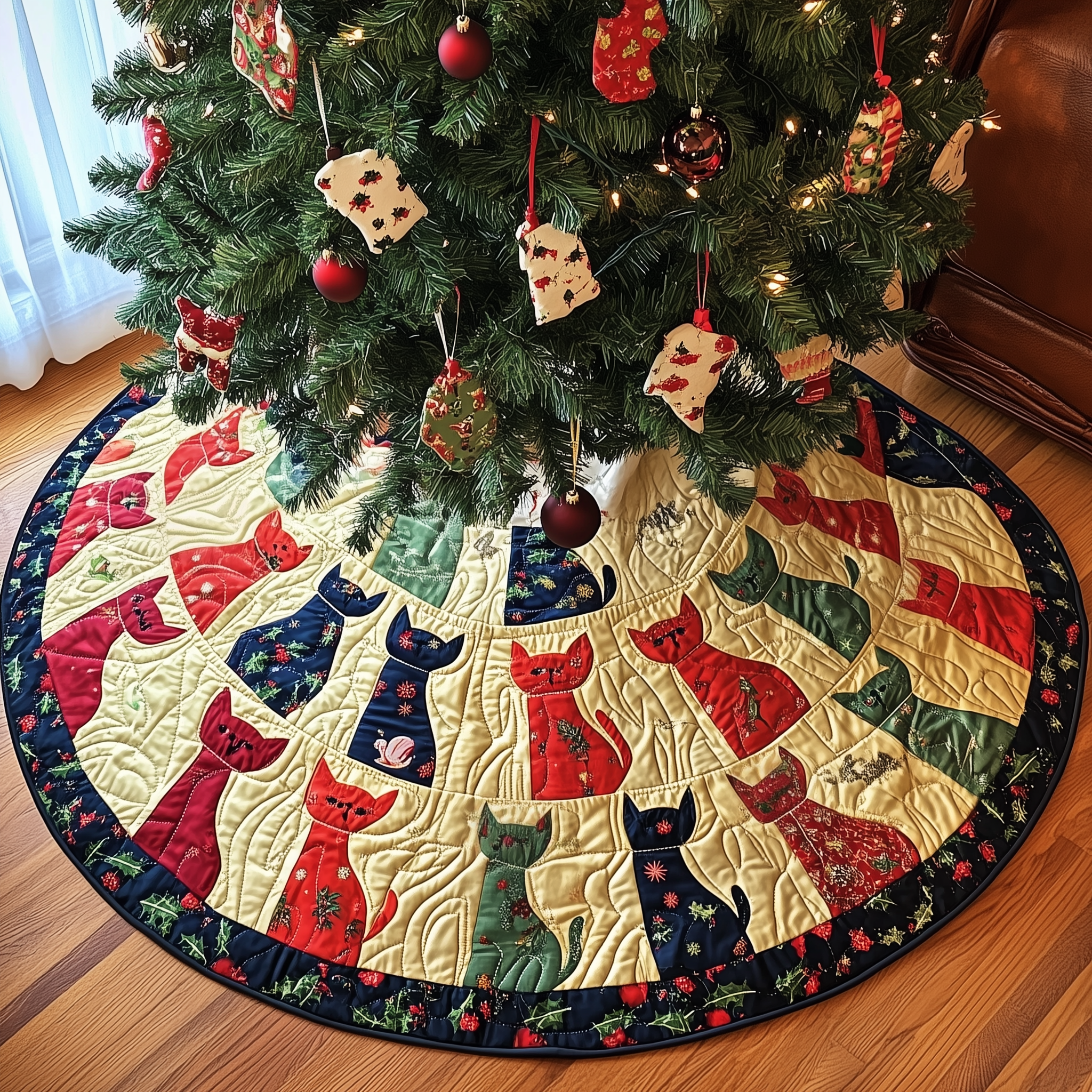 Playful Cat Quilted Tree Skirt Make the Holidays Worry-Free with Protective Tree Decor Playful Cat Quilted Tree Skirt Make the Holidays Worry-Free with Protective Tree Decor