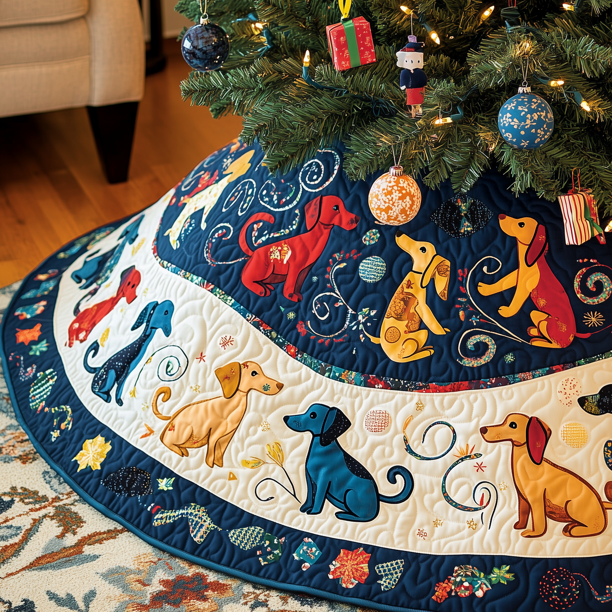 Playful Dachshund Quilted Tree Skirt Bring Comfort to Your Holidays with a Durable Tree Skirt Playful Dachshund Quilted Tree Skirt Bring Comfort to Your Holidays with a Durable Tree Skirt