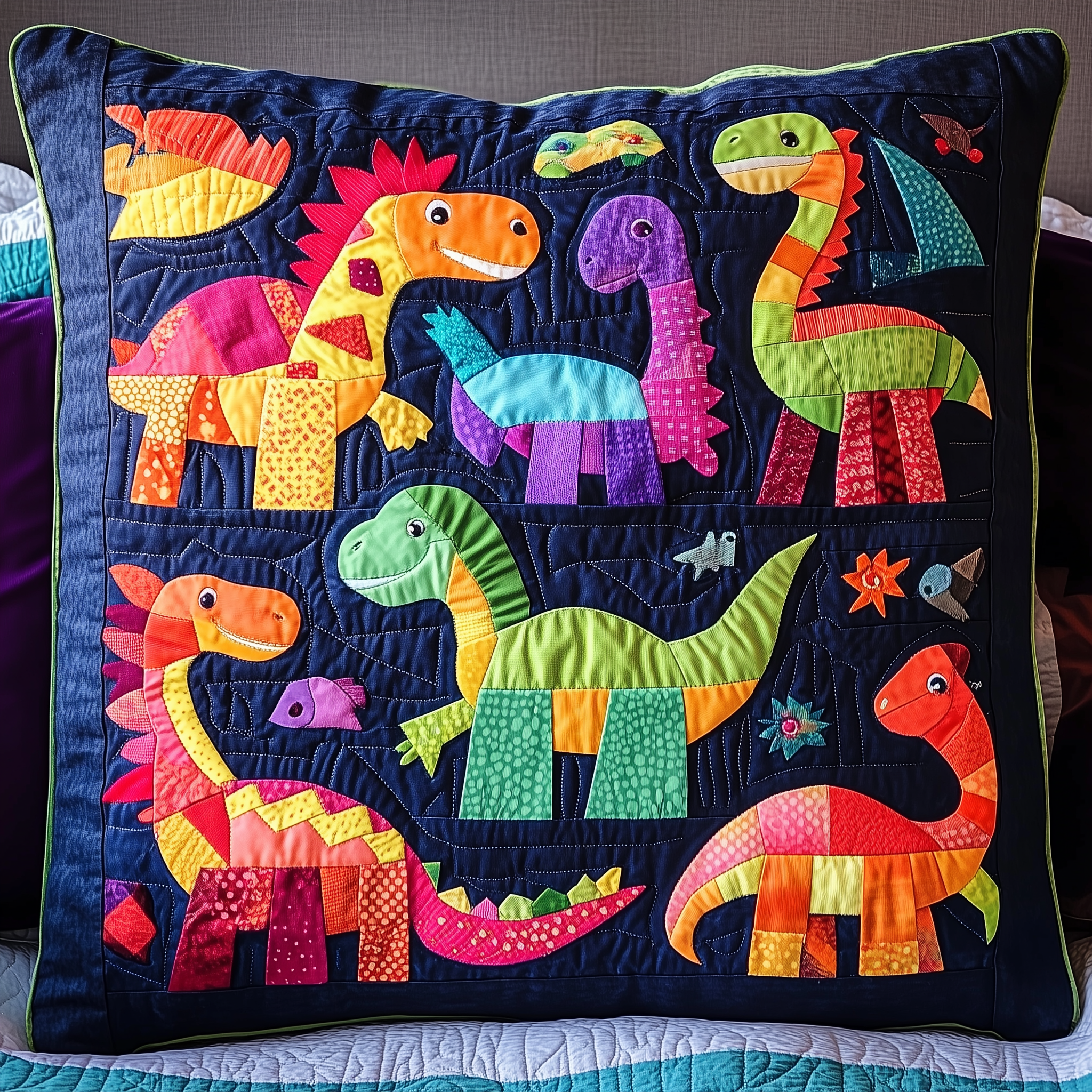 Playful Dinosaurs Quilted Pillow Case Feel the Magic of Holidays with Festive Pillow Cases Playful Dinosaurs Quilted Pillow Case Feel the Magic of Holidays with Festive Pillow Cases