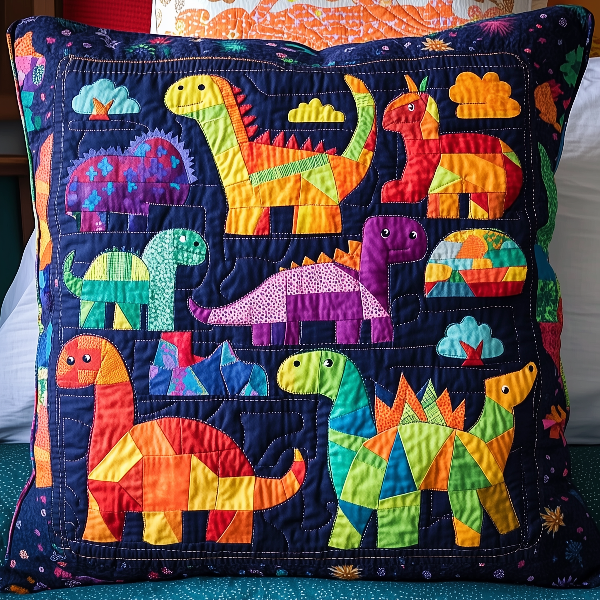 Playful Dinosaurs Quilted Pillow Case Start and End Your Day with Pillow Cases You Love Playful Dinosaurs Quilted Pillow Case Start and End Your Day with Pillow Cases You Love
