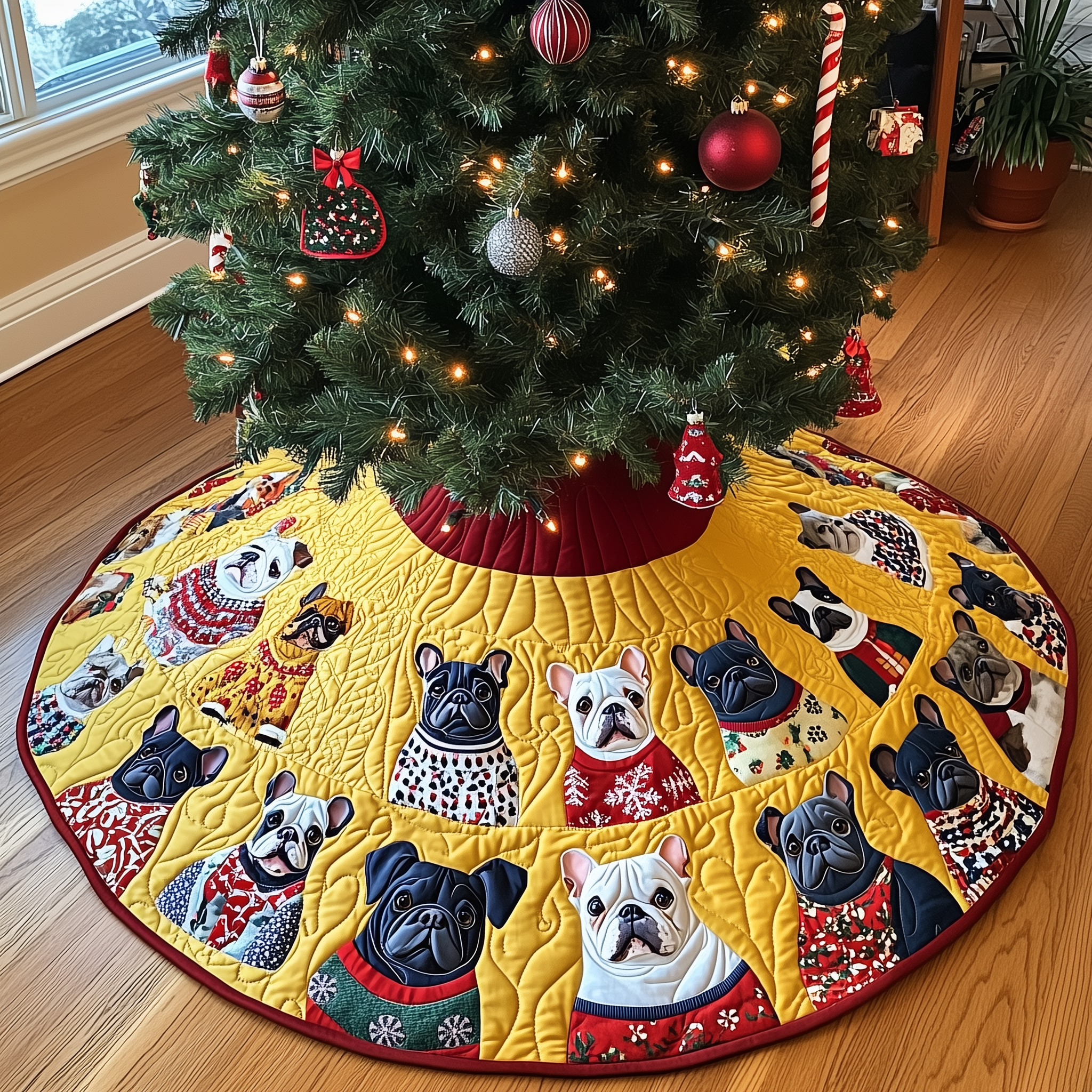 Playful French Bulldog Christmas Quilted Tree Skirt Celebrate with Grace and Safety in Every Detail Playful French Bulldog Christmas Quilted Tree Skirt Celebrate with Grace and Safety in Every Detail