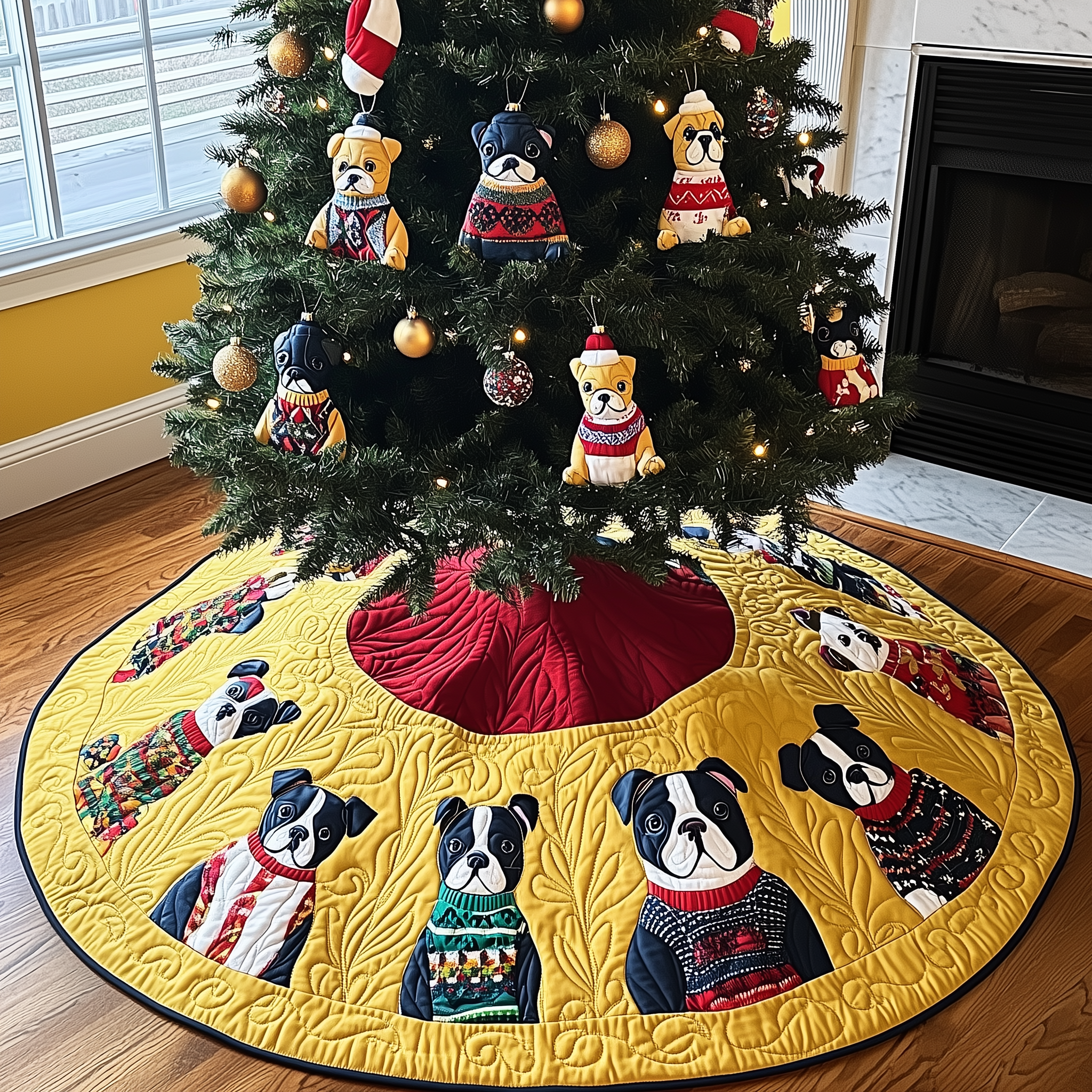 Playful French Bulldog Christmas Quilted Tree Skirt Enjoy a Relaxing Holiday with Peaceful Tree Decor Playful French Bulldog Christmas Quilted Tree Skirt Enjoy a Relaxing Holiday with Peaceful Tree Decor