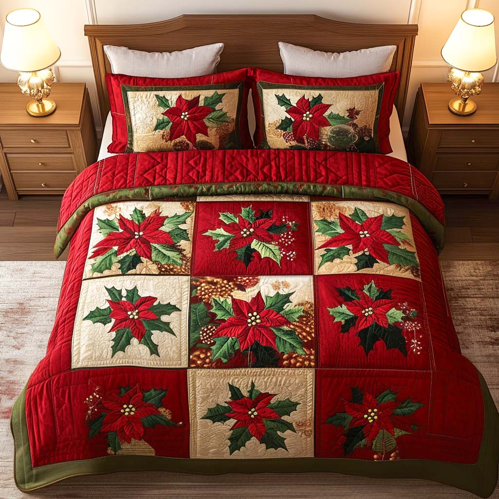 Poinsettia Elegance Quilted Bedding Set Christmas Gifts For Him Poinsettia Elegance Quilted Bedding Set Christmas Gifts For Him