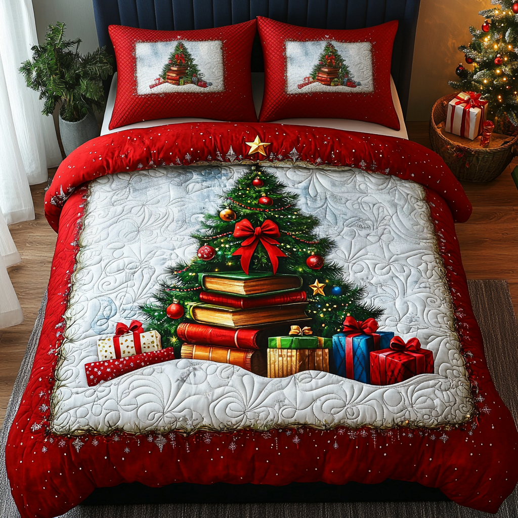 Poinsettia Pages Quilted Bedding Set Best Gifts For Book Lovers Poinsettia Pages Quilted Bedding Set Best Gifts For Book Lovers