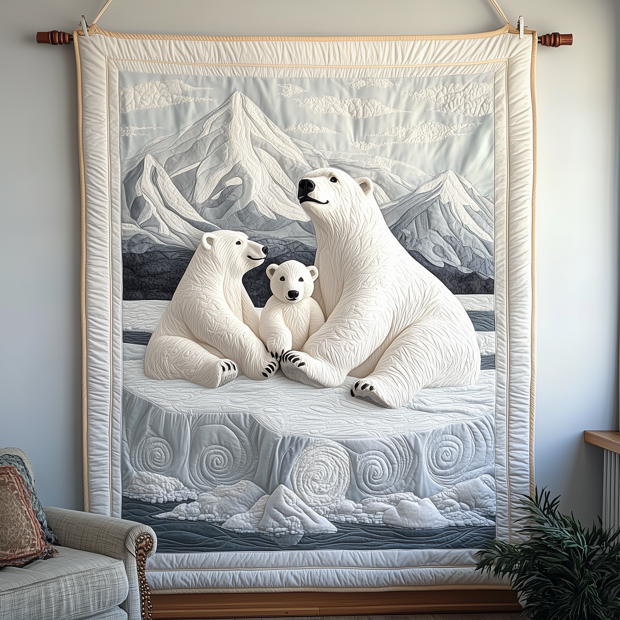 Polar Bear Family Quilted Blanket Best Throw Blanket Bear Gifts For Him Polar Bear Family Quilted Blanket Best Throw Blanket Bear Gifts For Him