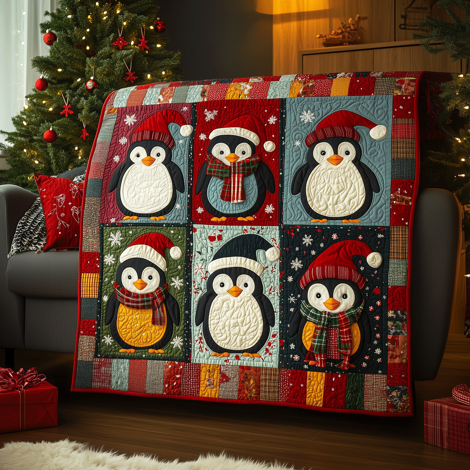 Polar Charm Quilted Blanket Penguin Gifts For Him Polar Charm Quilted Blanket Penguin Gifts For Him