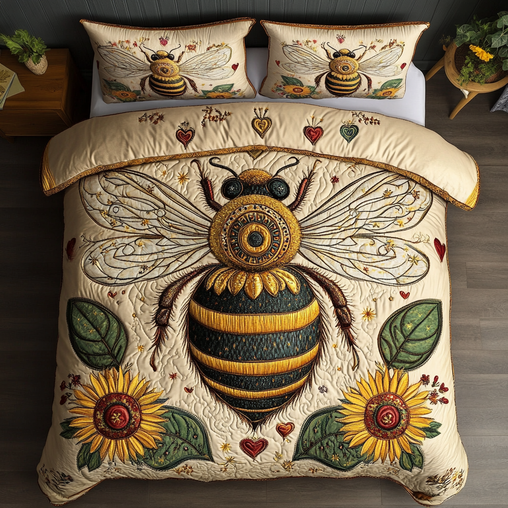 Pollinator Paradise Quilted Bedding Set Bee Gifts For Him Pollinator Paradise Quilted Bedding Set Bee Gifts For Him