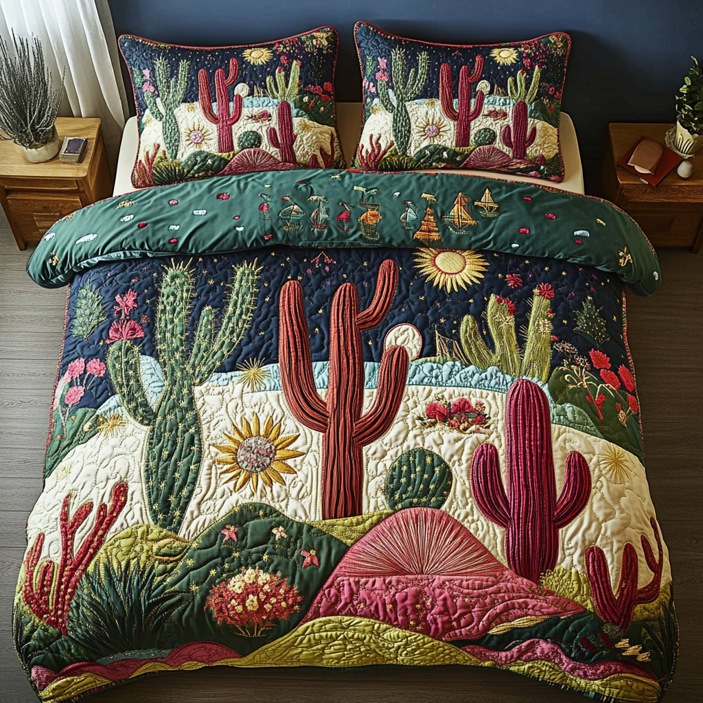 Prickly Elegance Quilted Bedding Set Christmas Cactus Gift Prickly Elegance Quilted Bedding Set Christmas Cactus Gift