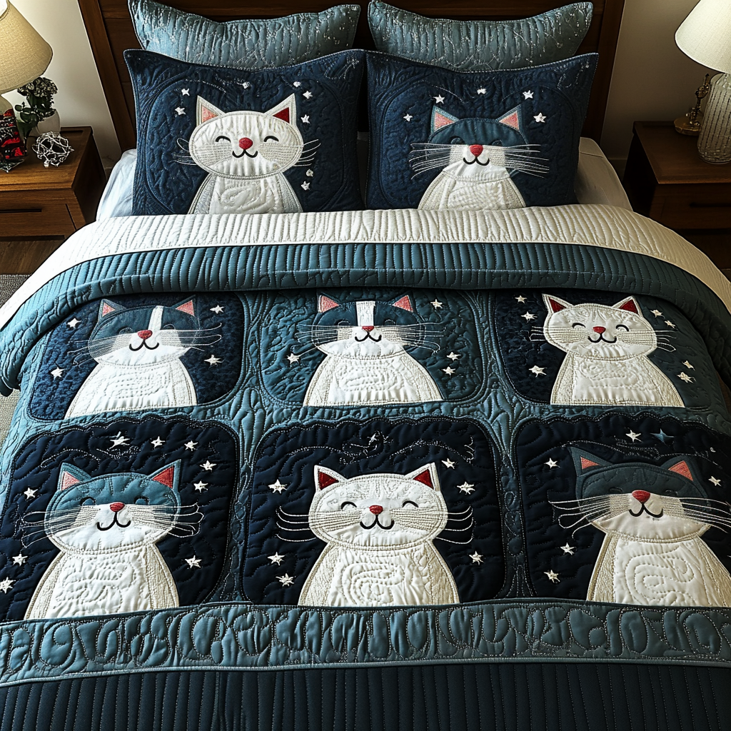 Purrfect Night Sky Quilted Bedding Set Cat Presents For Cat Lovers Purrfect Night Sky Quilted Bedding Set Cat Presents For Cat Lovers