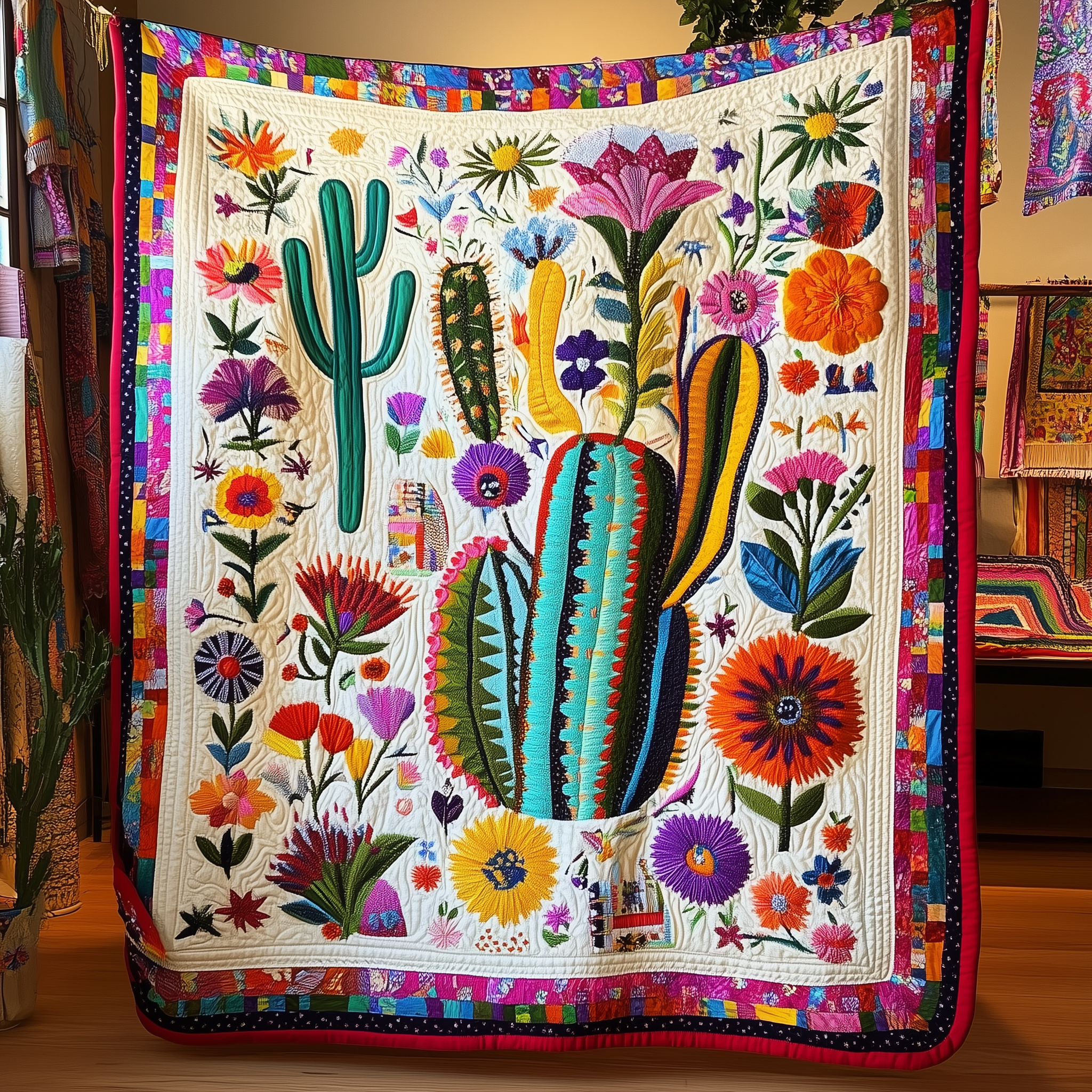Radiant Blooms and Cacti Quilted Blanket Enjoy Cozy Moments Together with the Perfect Blanket Radiant Blooms and Cacti Quilted Blanket Enjoy Cozy Moments Together with the Perfect Blanket