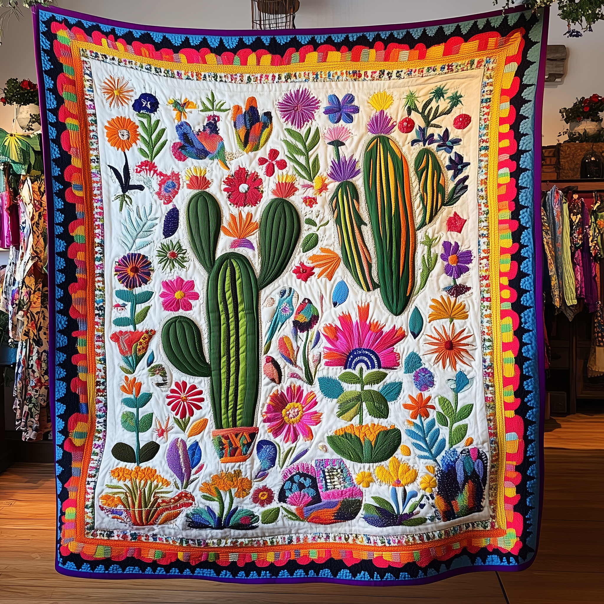 Radiant Blooms and Cacti Quilted Blanket Feel the Heart of Home with a Blanket That Embraces All Radiant Blooms and Cacti Quilted Blanket Feel the Heart of Home with a Blanket That Embraces All