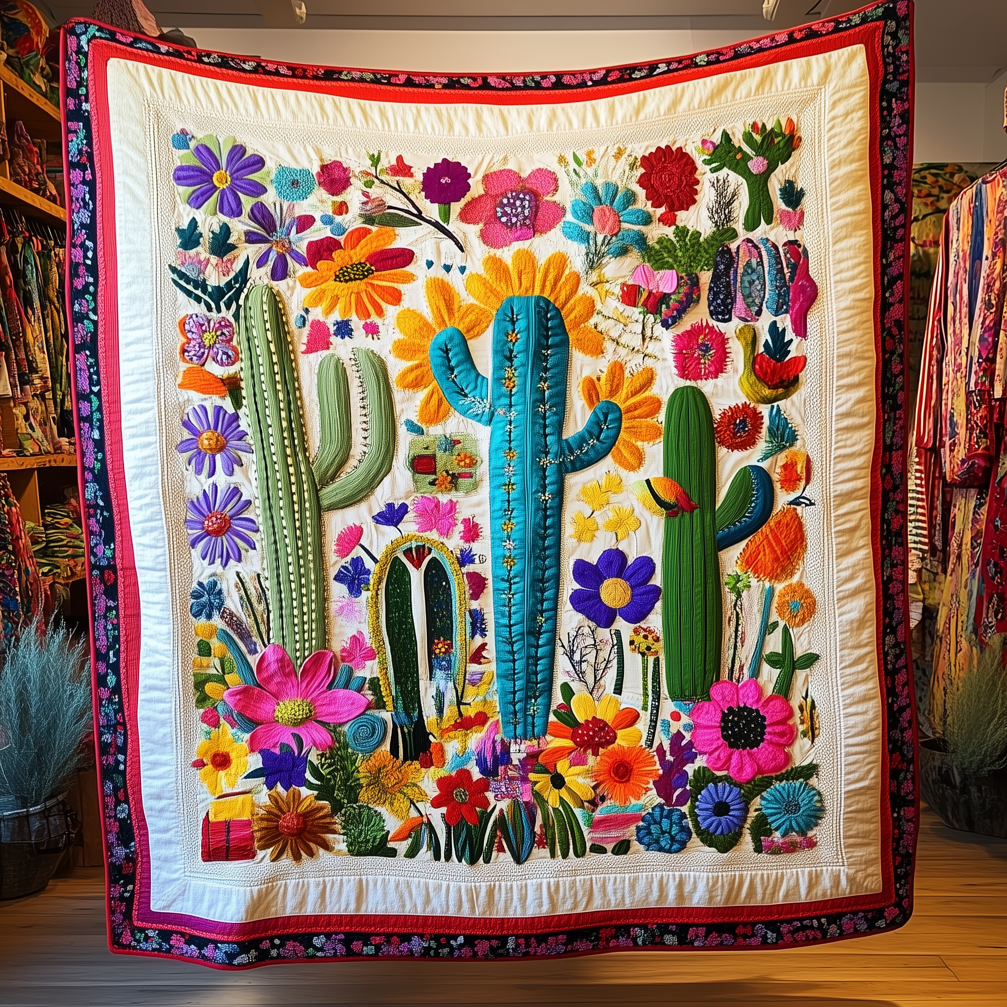 Radiant Blooms and Cacti Quilted Blanket Feel the Magic of Family Time with a Blanket That Fits All Radiant Blooms and Cacti Quilted Blanket Feel the Magic of Family Time with a Blanket That Fits All