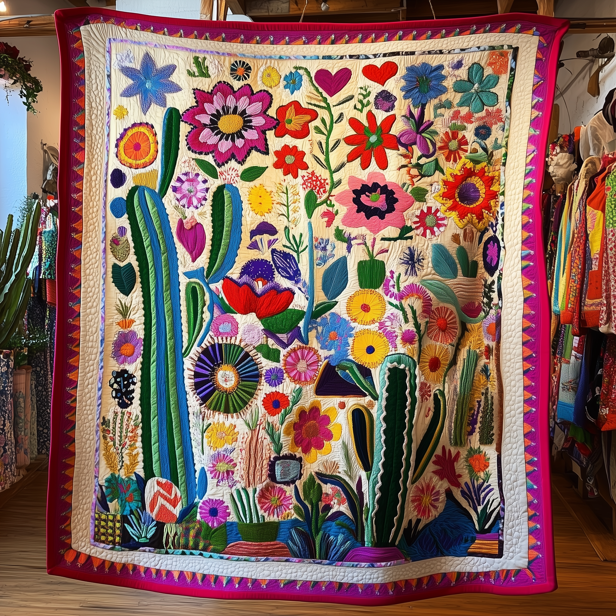 Radiant Blooms and Cacti Quilted Blanket Feel Unique with a Blanket Made Just for You Radiant Blooms and Cacti Quilted Blanket Feel Unique with a Blanket Made Just for You