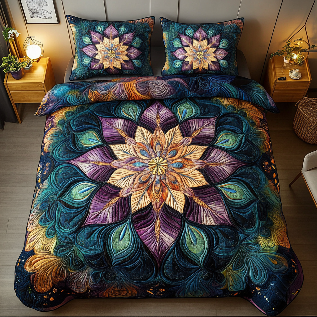 Radiant Mandala Blossom Quilted Bedding Set Gifts For Flower Enthusiasts Radiant Mandala Blossom Quilted Bedding Set Gifts For Flower Enthusiasts
