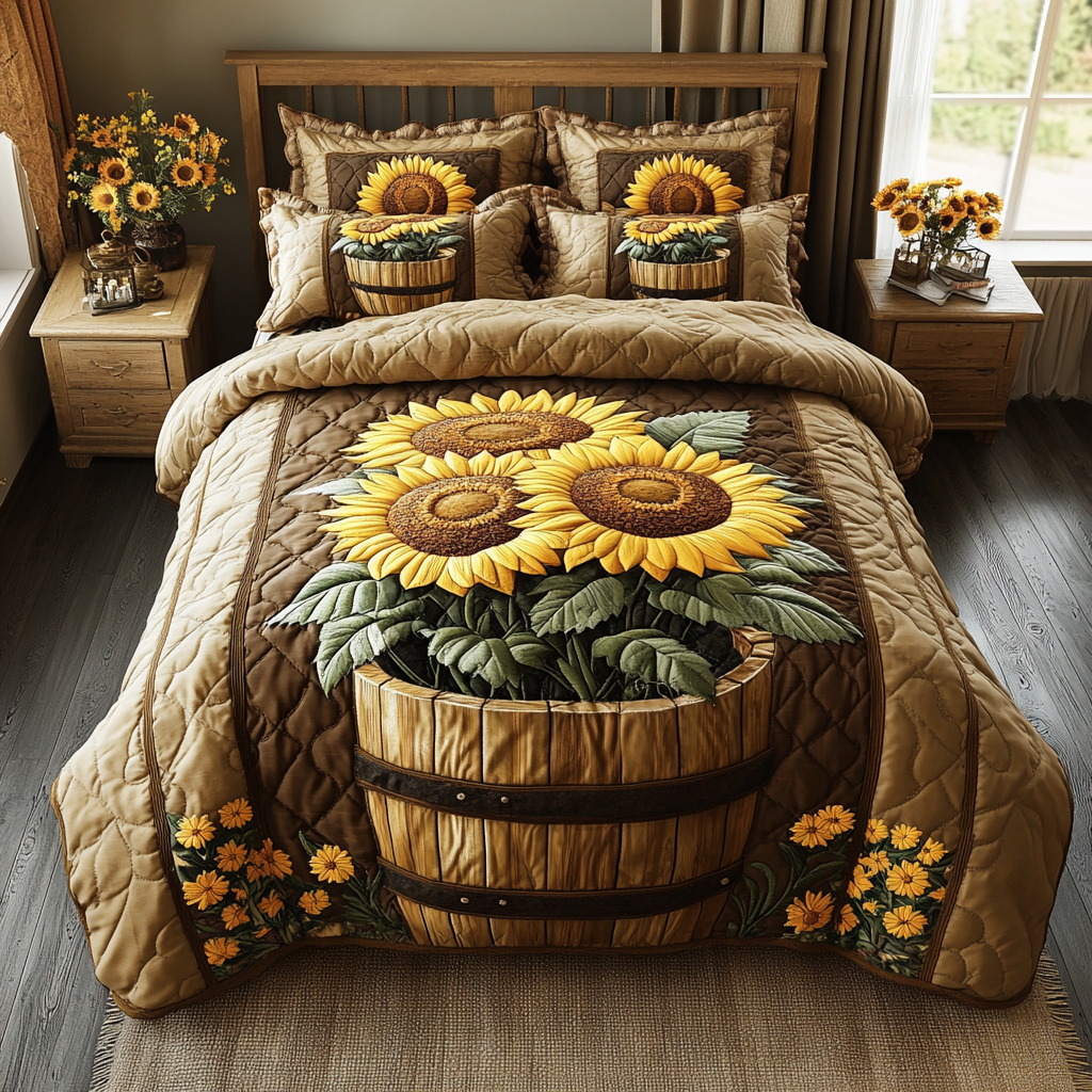 Radiant Sunshine Quilted Bedding Set Sunflower Gift Items Radiant Sunshine Quilted Bedding Set Sunflower Gift Items