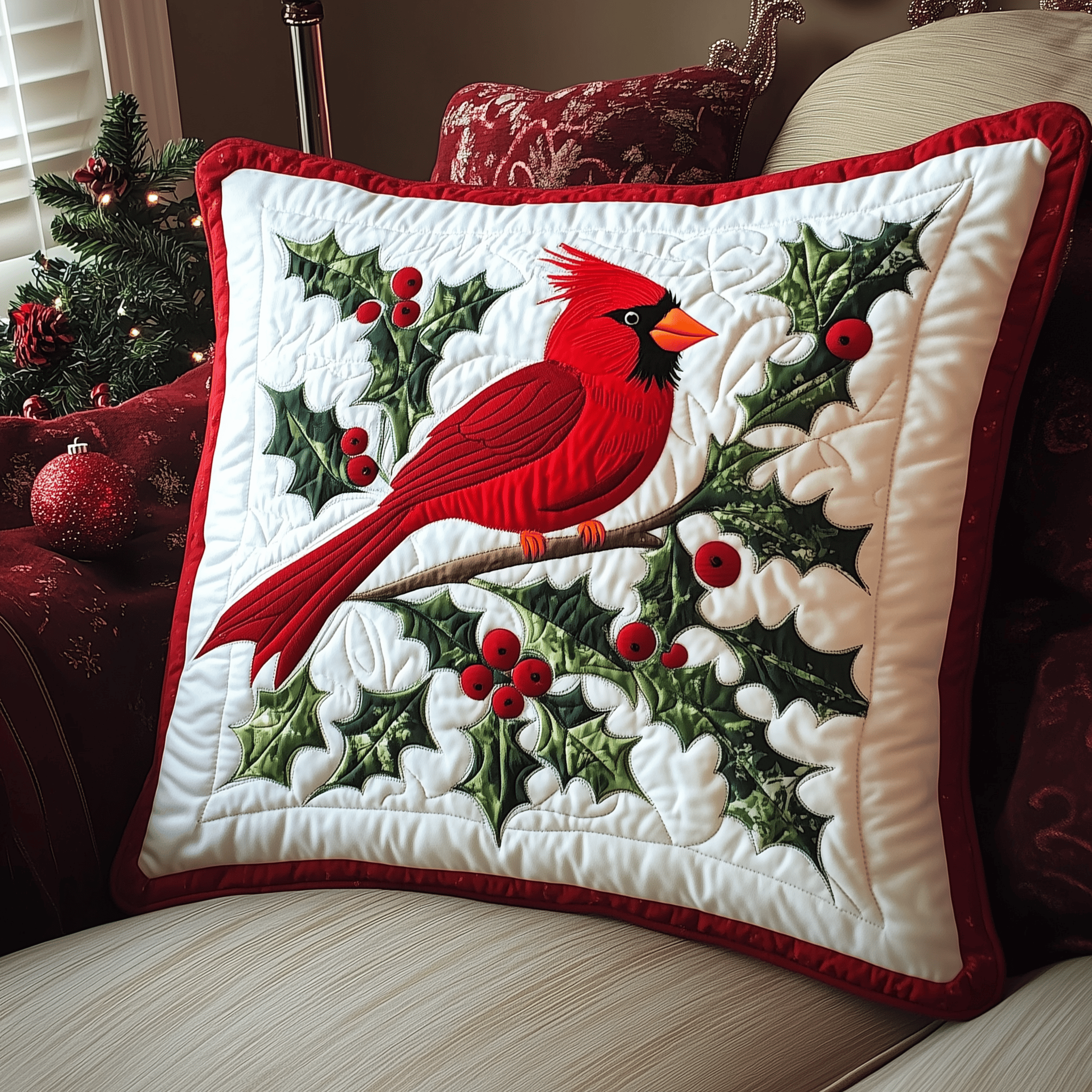 Red Cardinal Holiday Quilted Pillow Case Dream Big Sleep Better Red Cardinal Holiday Quilted Pillow Case Dream Big Sleep Better