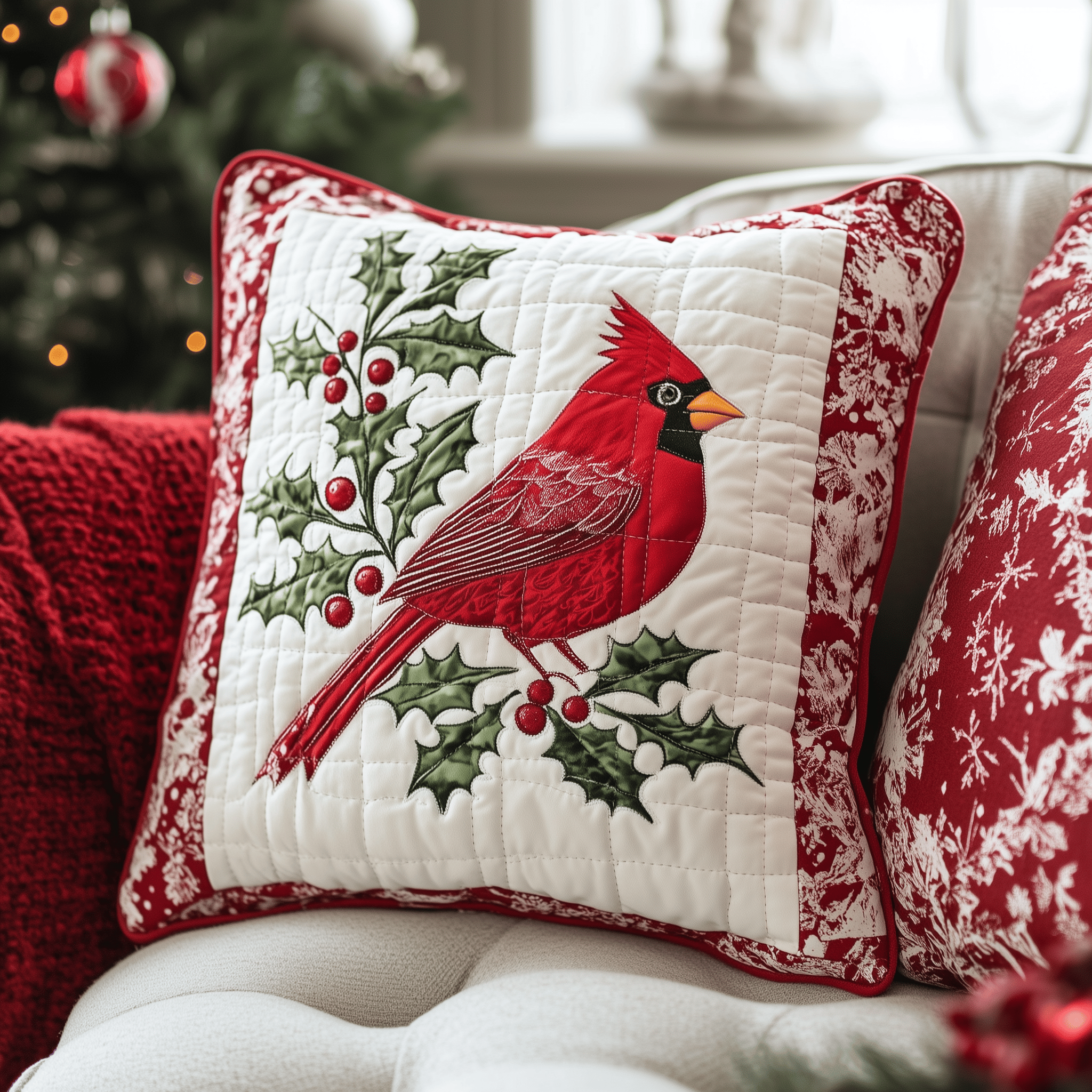 Red Cardinal Holiday Quilted Pillow Case Feel Luxury in Every Stitch Red Cardinal Holiday Quilted Pillow Case Feel Luxury in Every Stitch