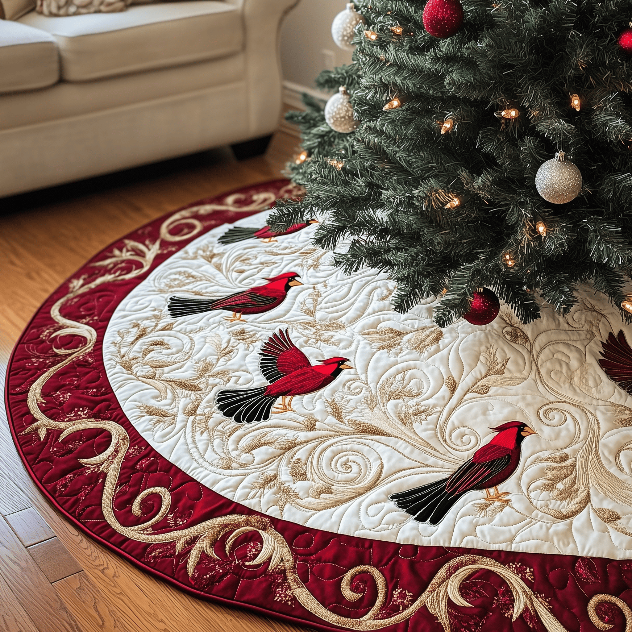 Red Cardinal Quilted Tree Skirt Celebrate Family Moments with a Protective Tree Skirt Red Cardinal Quilted Tree Skirt Celebrate Family Moments with a Protective Tree Skirt