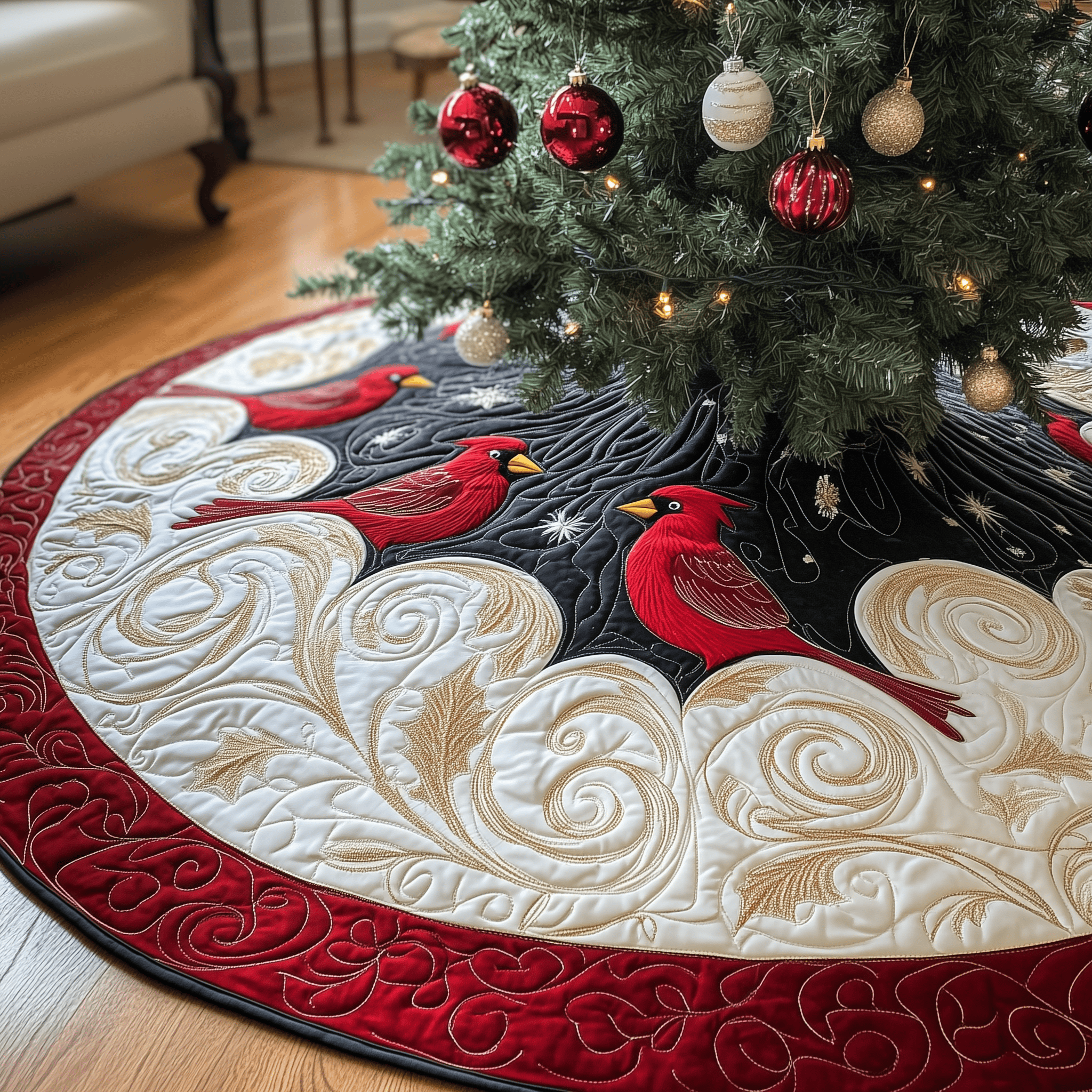 Red Cardinal Quilted Tree Skirt Celebrate Without Worry Choose a Secure Tree Skirt Red Cardinal Quilted Tree Skirt Celebrate Without Worry Choose a Secure Tree Skirt
