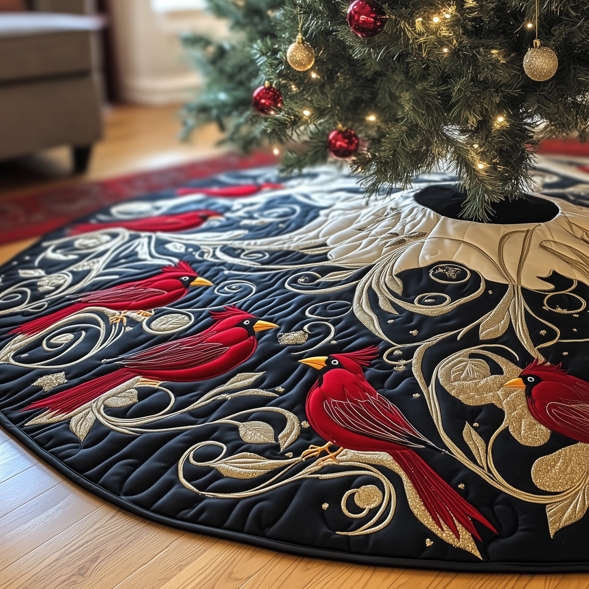 Red Cardinal Quilted Tree Skirt Feel the Love of Christmas Under a Safe Tree Skirt Red Cardinal Quilted Tree Skirt Feel the Love of Christmas Under a Safe Tree Skirt