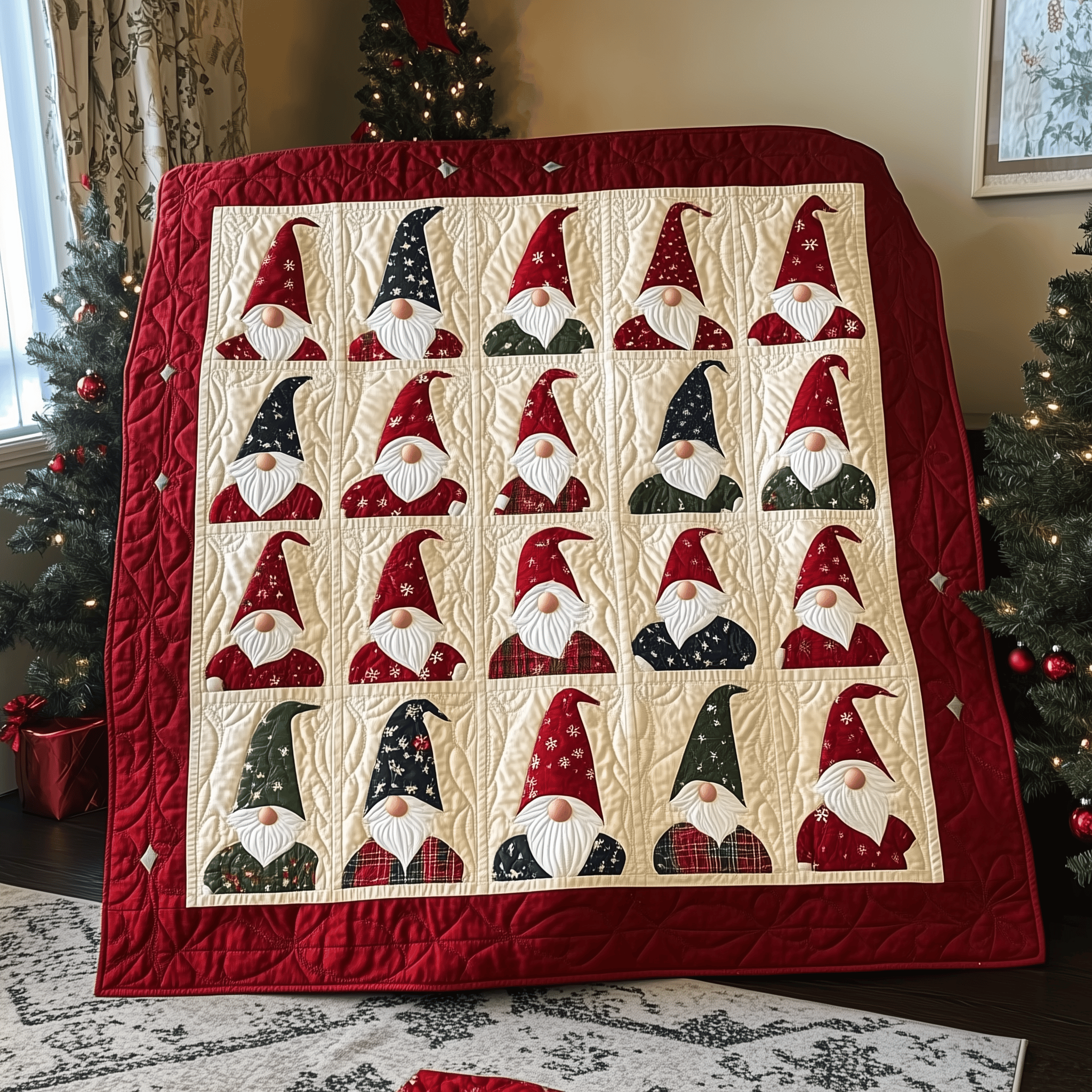 Red Christmas Gnomes Quilted Blanket Feel Closer to Your Loved Ones with a Shared Blanket Red Christmas Gnomes Quilted Blanket Feel Closer to Your Loved Ones with a Shared Blanket