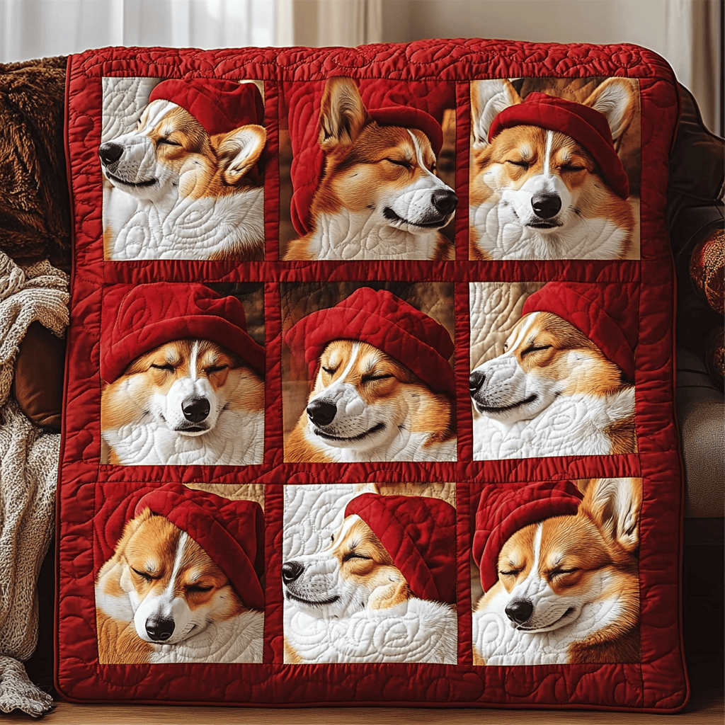 Red Hat Baby Corgi Quilted Blanket Create Warm Memories with Our Blanket for All Ages Red Hat Baby Corgi Quilted Blanket Create Warm Memories with Our Blanket for All Ages
