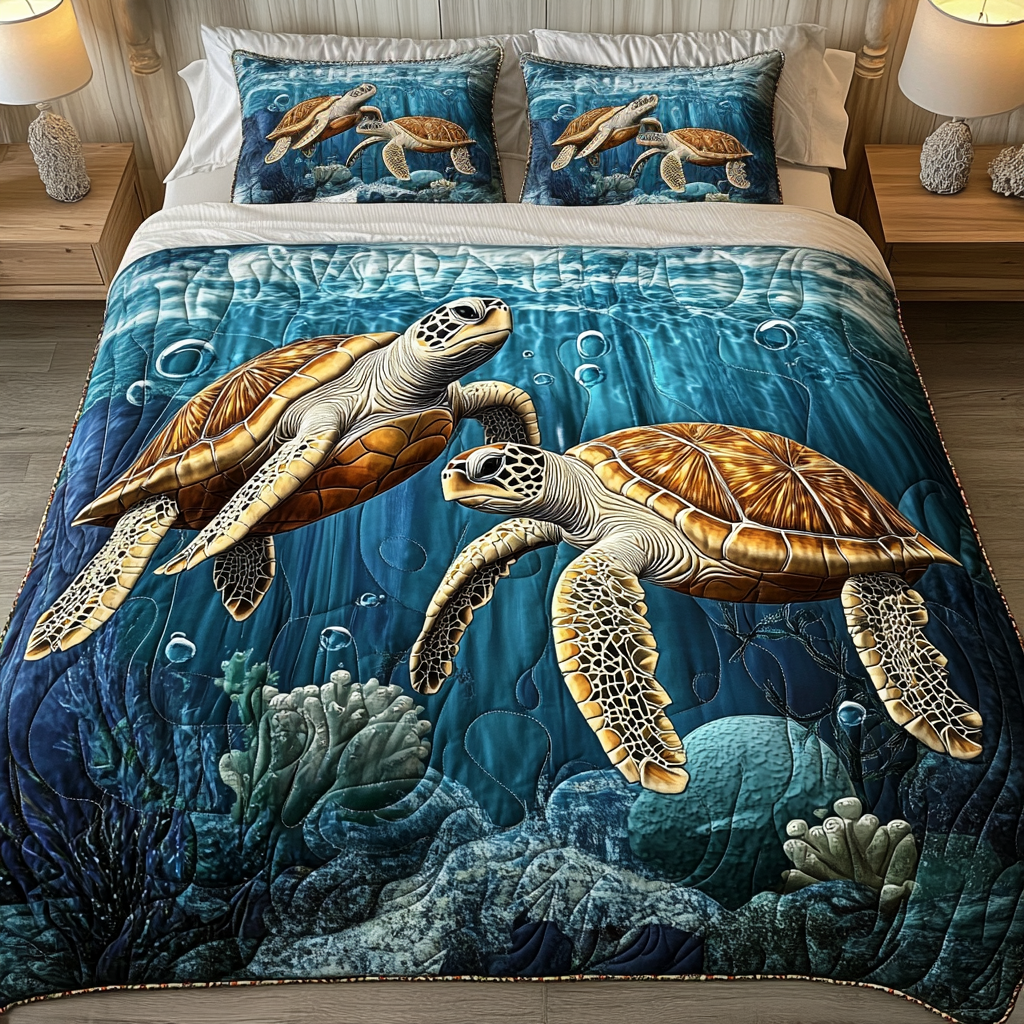Reef Dance Quilted Bedding Set Gift For Turtle Lover Reef Dance Quilted Bedding Set Gift For Turtle Lover