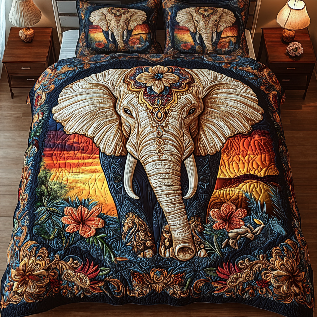 Regal Elephant Quilted Bedding Set Gift For Elephant Lover Regal Elephant Quilted Bedding Set Gift For Elephant Lover