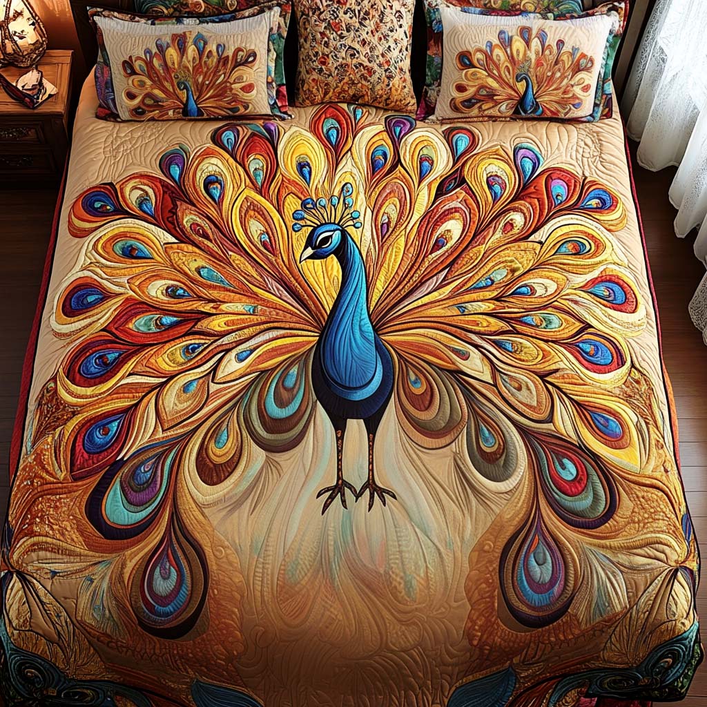 Regal Peacock Display Quilted Bedding Set Gift For Peacock Lover Regal Peacock Display Quilted Bedding Set Gift For Peacock Lover