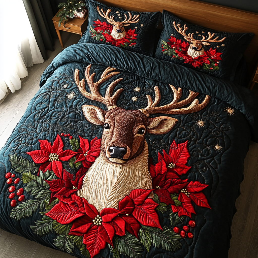 Reindeer Magic Quilted Bedding Set Reindeer Christmas Decorations Reindeer Magic Quilted Bedding Set Reindeer Christmas Decorations