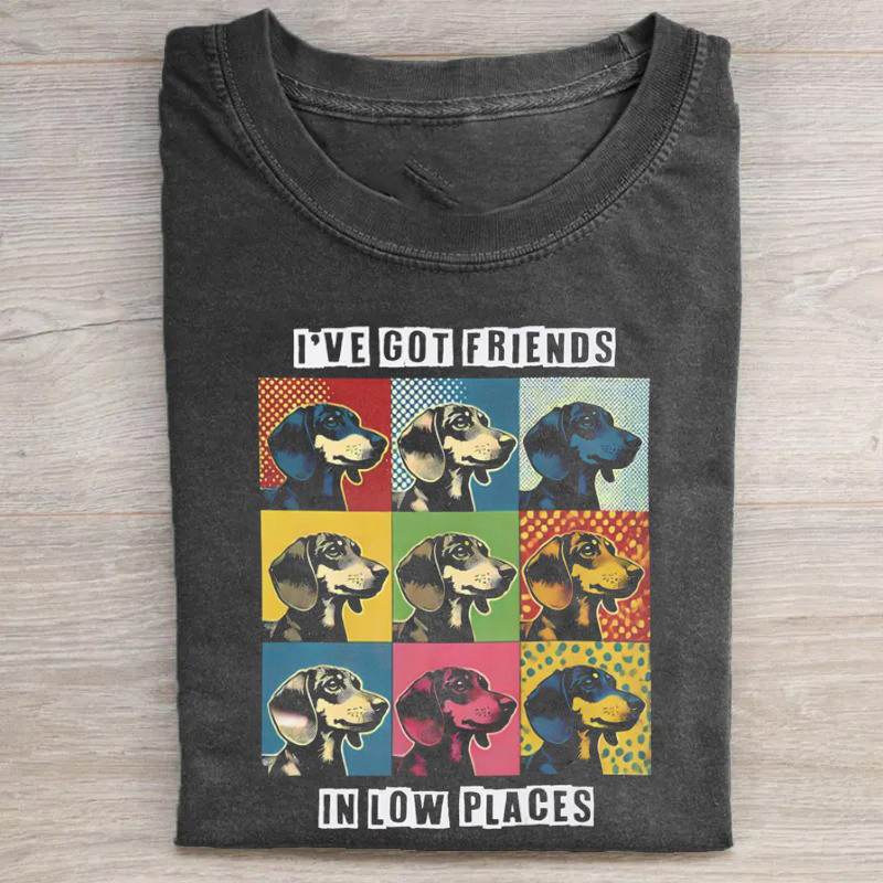 Retro Vintage Dachshund I'Ve Got Friends In Low Places T-Shirt Birthday Presents For Dad Retro Vintage Dachshund I'Ve Got Friends In Low Places T-Shirt Birthday Presents For Dad