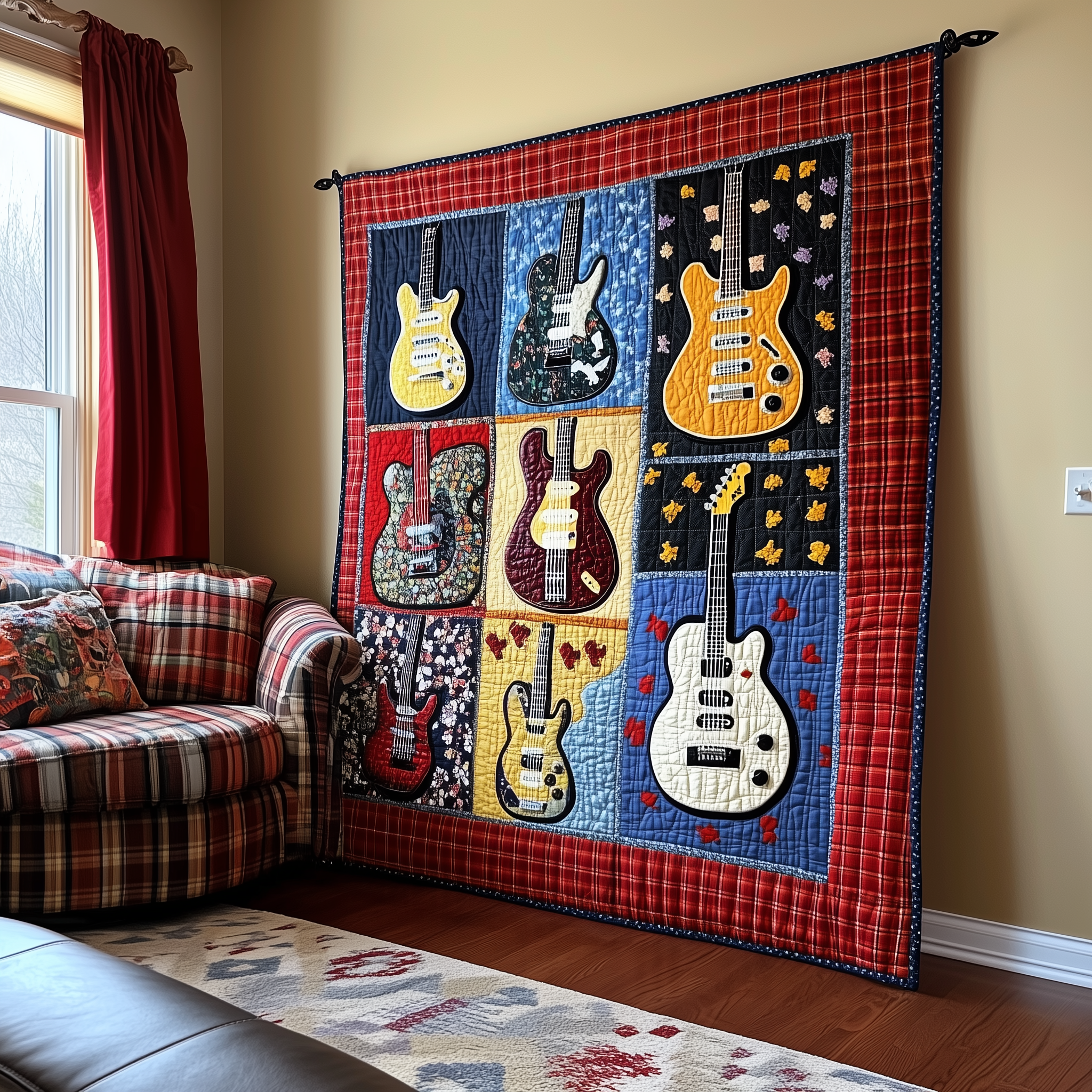 Rock N Roll Guitar Plaid Quilted Blanket A Blanket for Every Season and Every Mood Rock N Roll Guitar Plaid Quilted Blanket A Blanket for Every Season and Every Mood