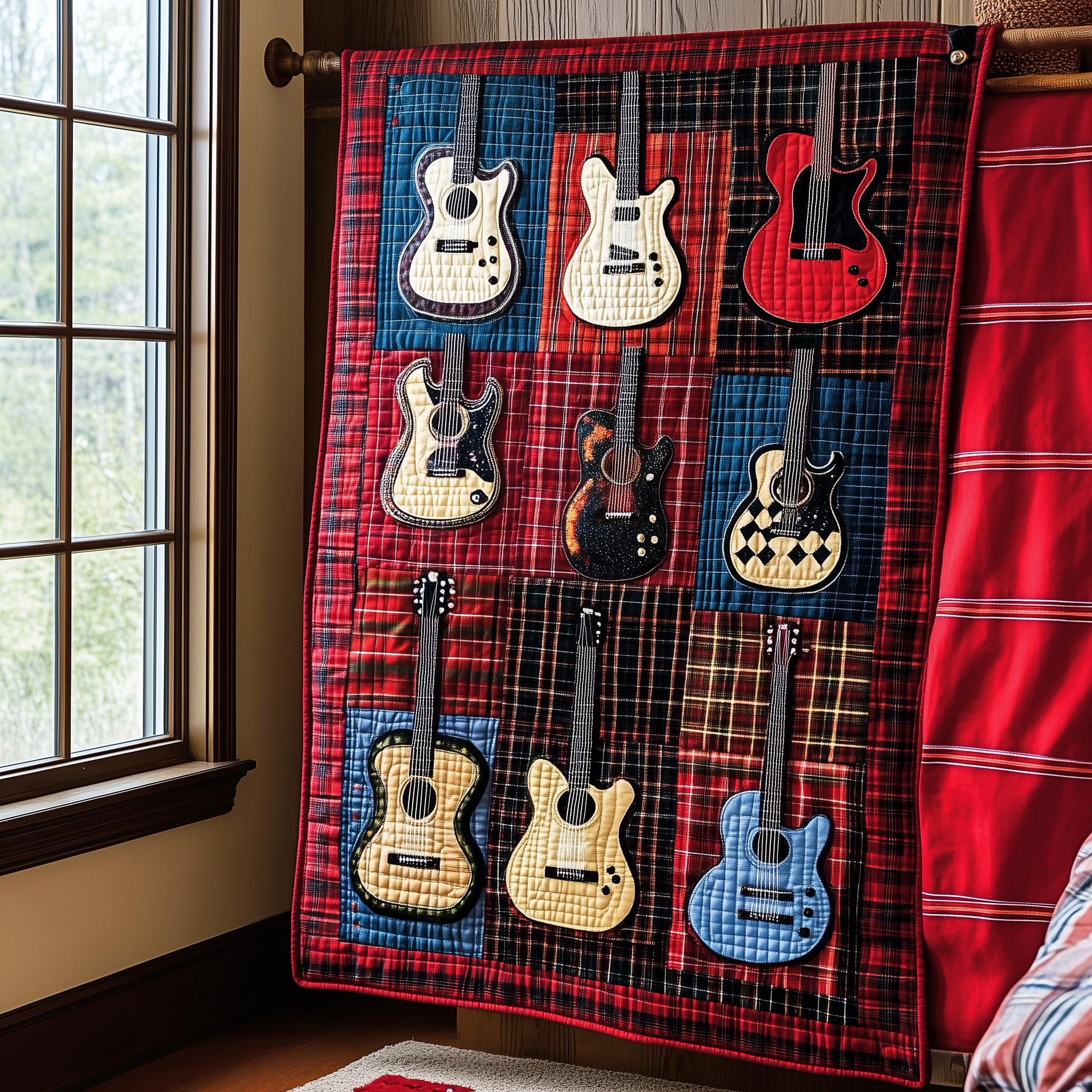 Rock N Roll Guitar Plaid Quilted Blanket Experience the Ultimate in Custom Comfort Rock N Roll Guitar Plaid Quilted Blanket Experience the Ultimate in Custom Comfort
