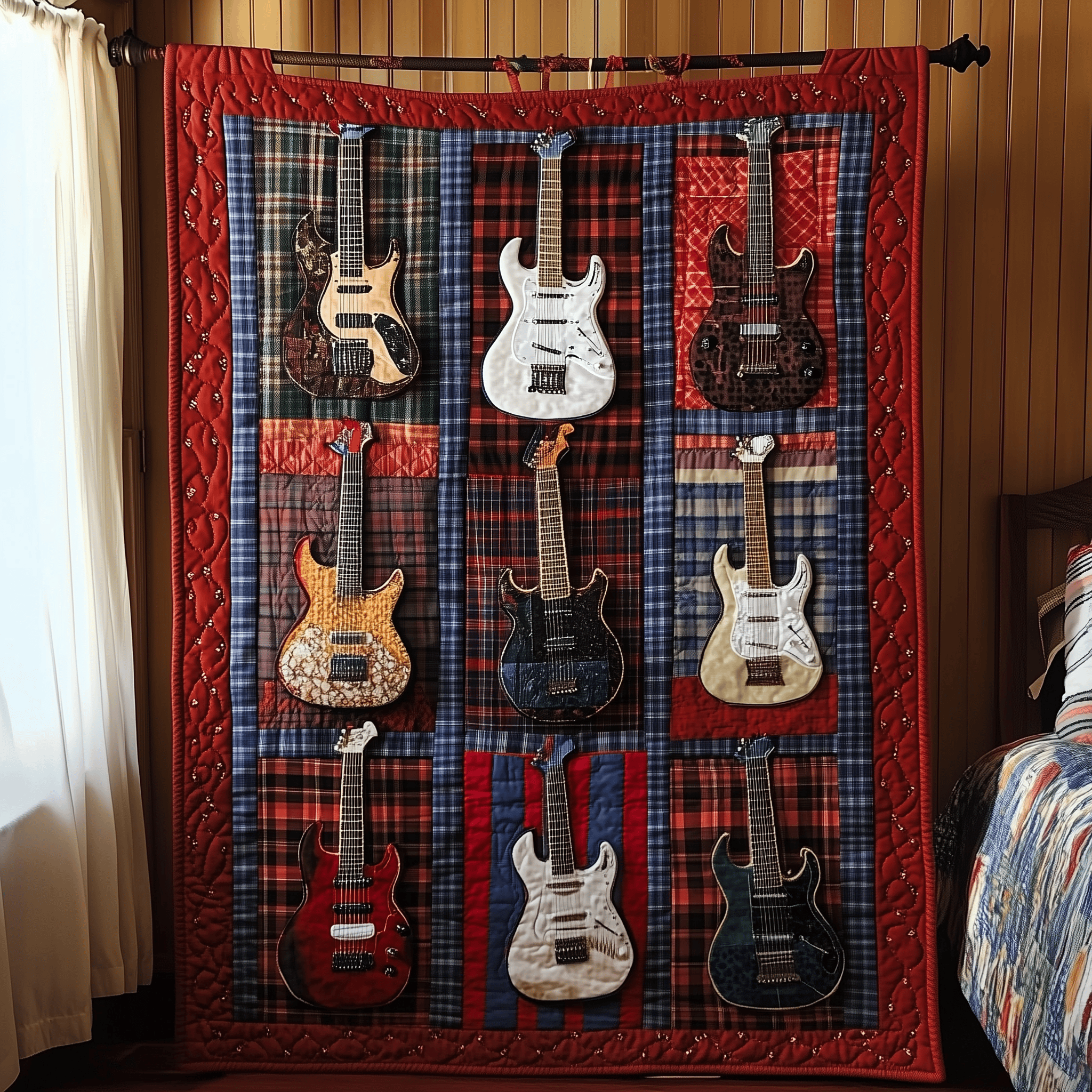 Rock N Roll Guitar Plaid Quilted Blanket Feel Prepared for Any Occasion with a Versatile Blanket Rock N Roll Guitar Plaid Quilted Blanket Feel Prepared for Any Occasion with a Versatile Blanket