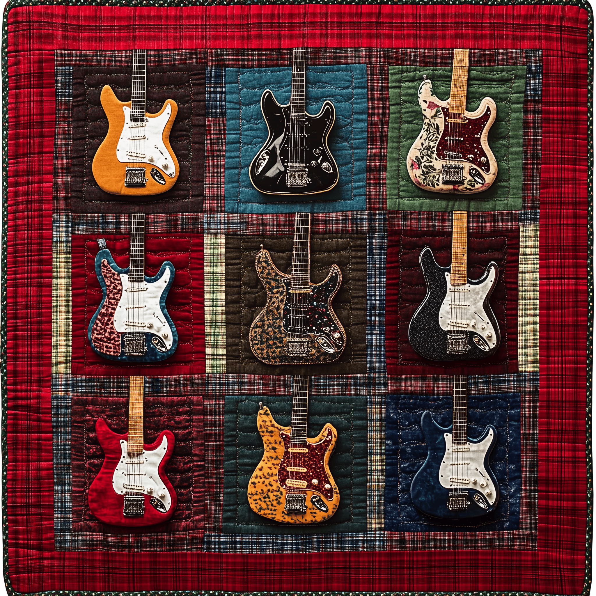 Rock N Roll Guitar Plaid Quilted Blanket Feel the Elegance of a Blanket That's Truly Yours Rock N Roll Guitar Plaid Quilted Blanket Feel the Elegance of a Blanket That's Truly Yours