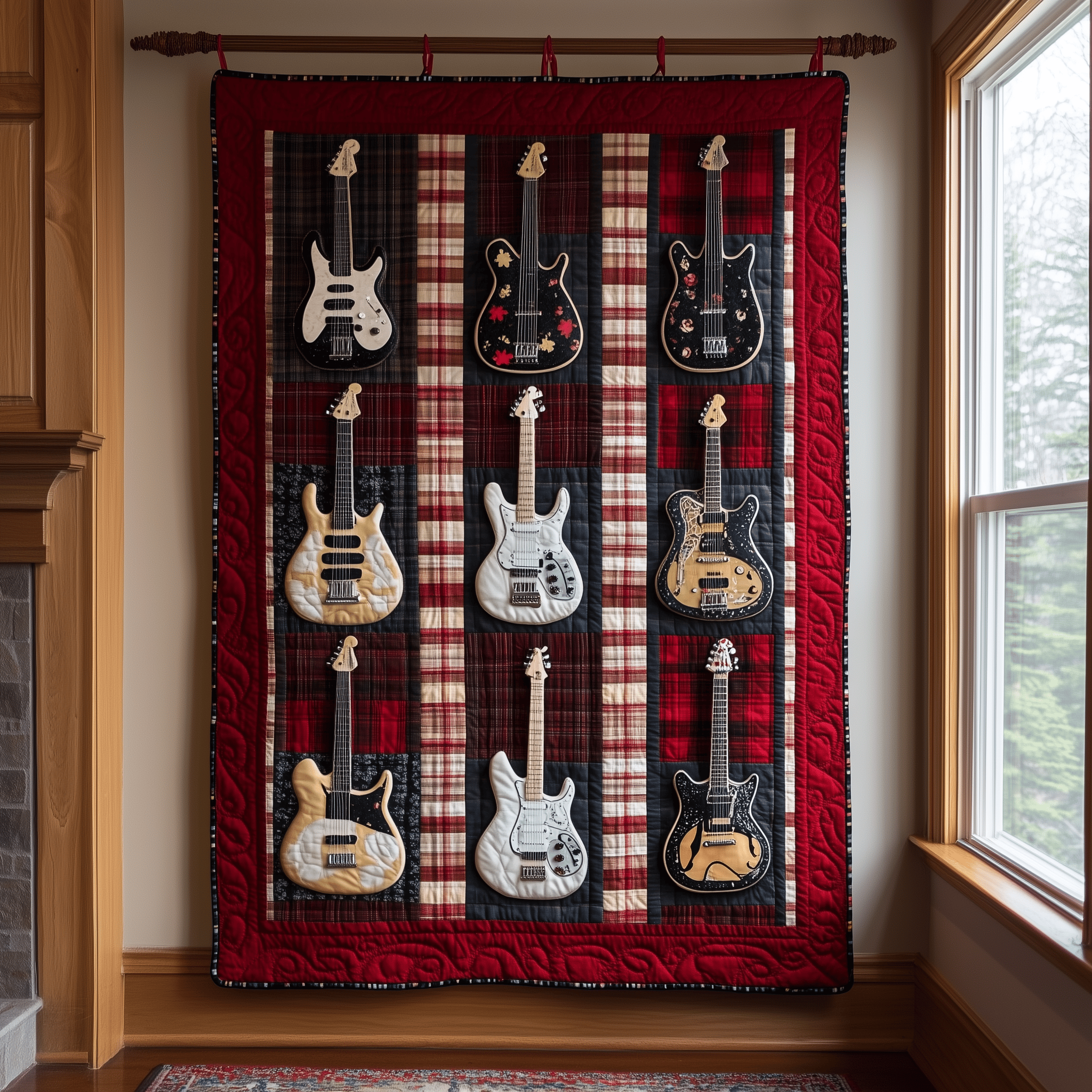 Rock N Roll Guitar Plaid Quilted Blanket From Sofa to Bed, a Blanket That Does It All Rock N Roll Guitar Plaid Quilted Blanket From Sofa to Bed, a Blanket That Does It All