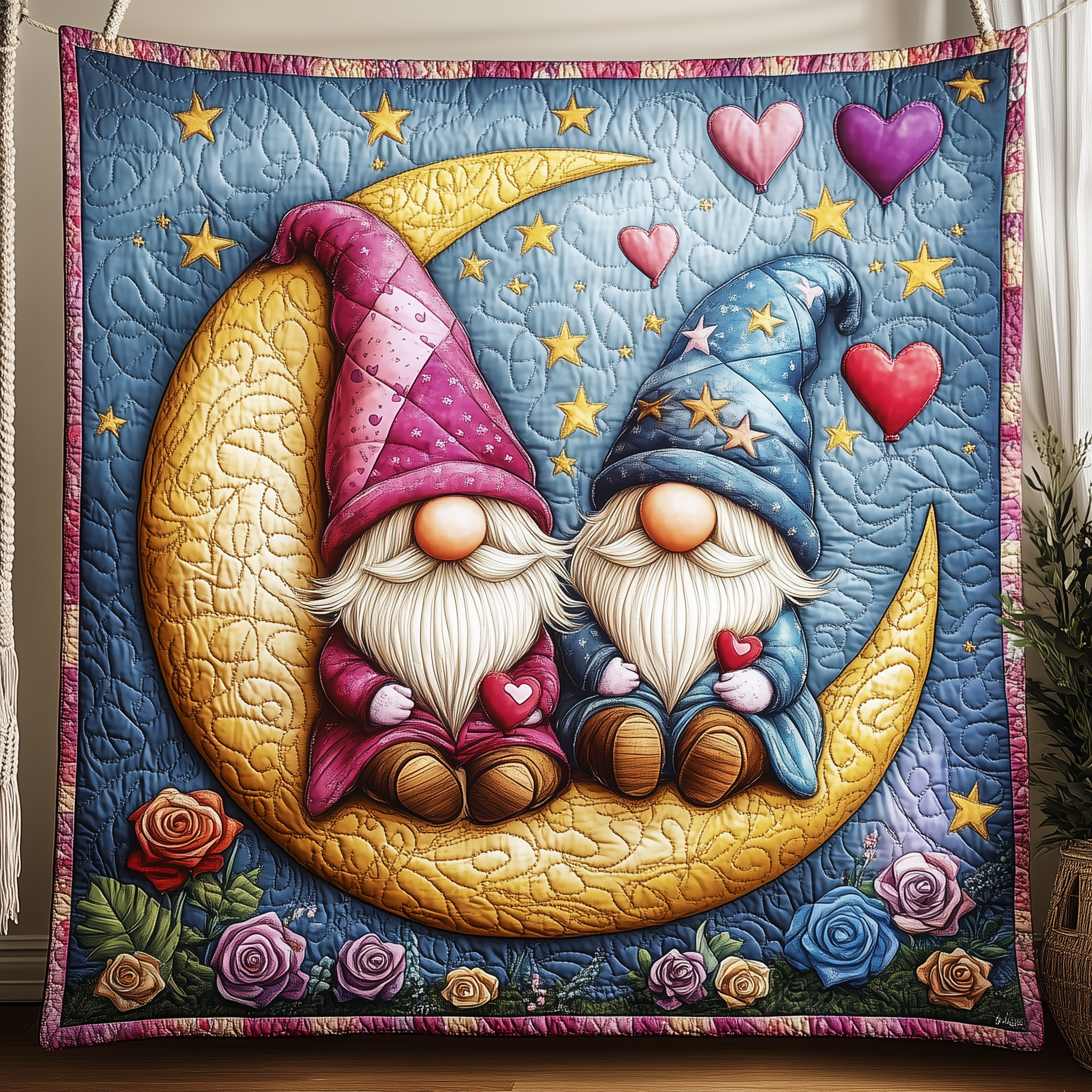 Romantic Moonlight Gnomes Quilted Blanket Best Throw Blanket Valentines Ideas Romantic Moonlight Gnomes Quilted Blanket Best Throw Blanket Valentines Ideas