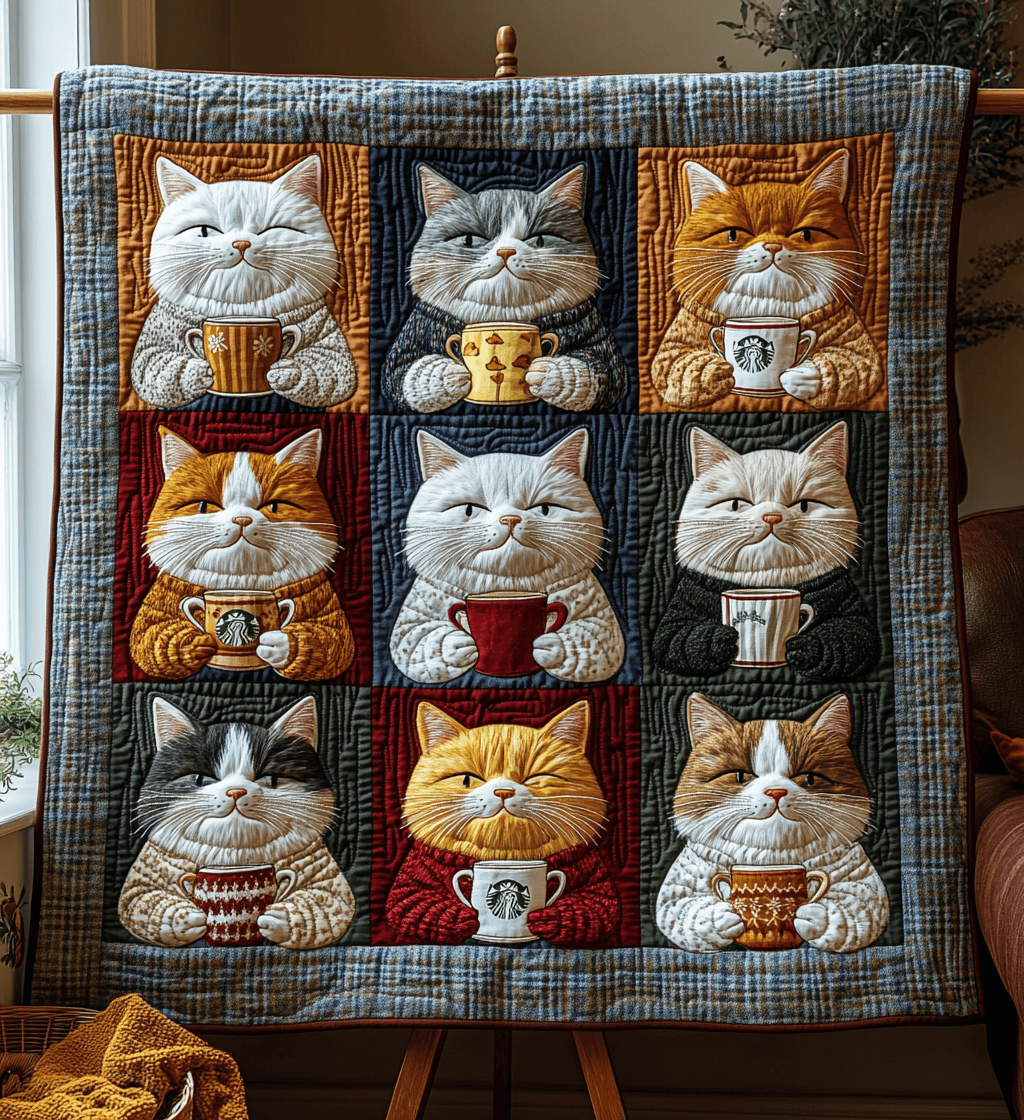 Royal Cats Drinking Coffee Quilted Blanket Enjoy Cozy Moments Together with the Perfect Blanket Royal Cats Drinking Coffee Quilted Blanket Enjoy Cozy Moments Together with the Perfect Blanket