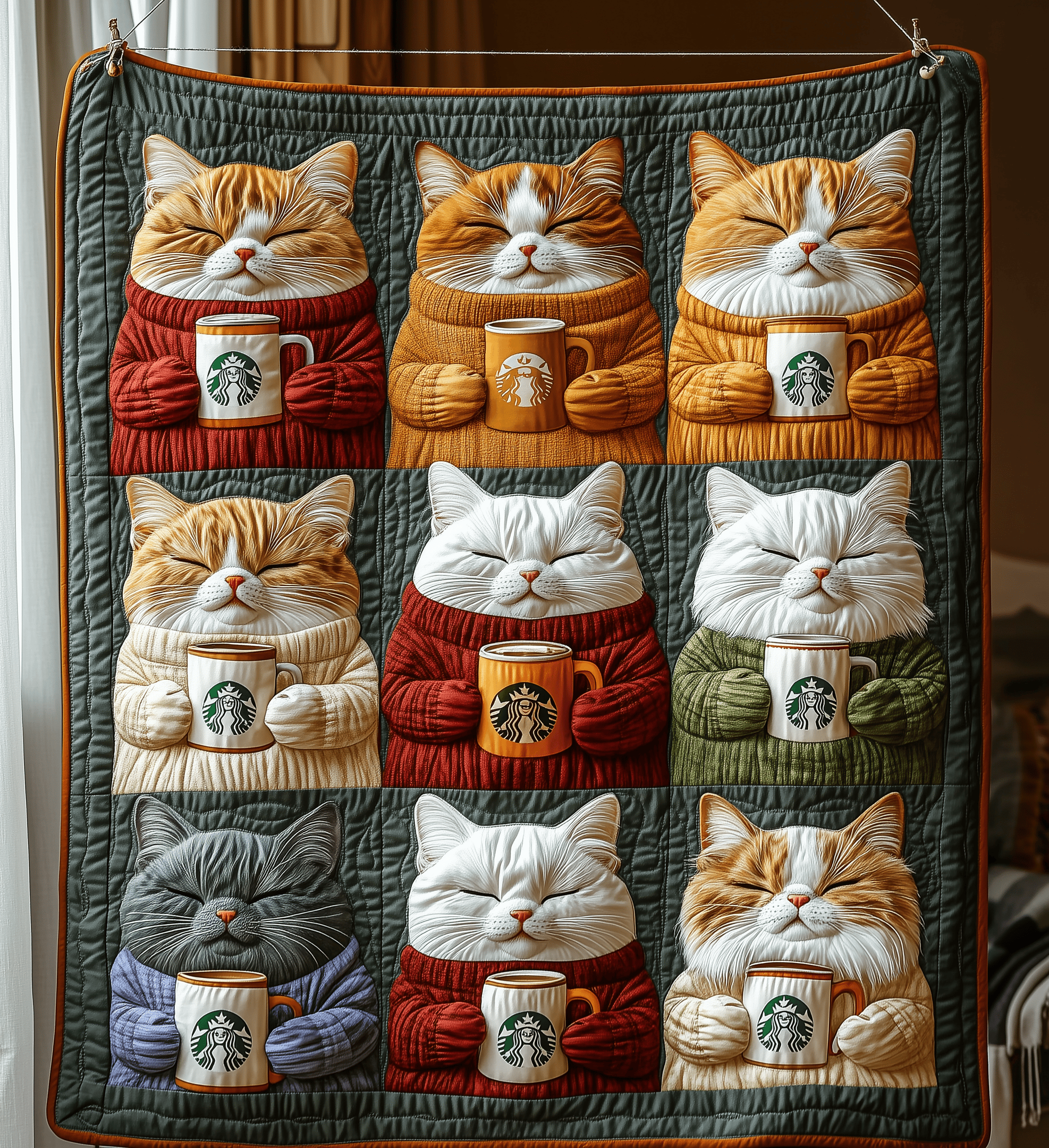Royal Cats Drinking Coffee Quilted Blanket Experience True Personal Comfort with Our Blanket Royal Cats Drinking Coffee Quilted Blanket Experience True Personal Comfort with Our Blanket