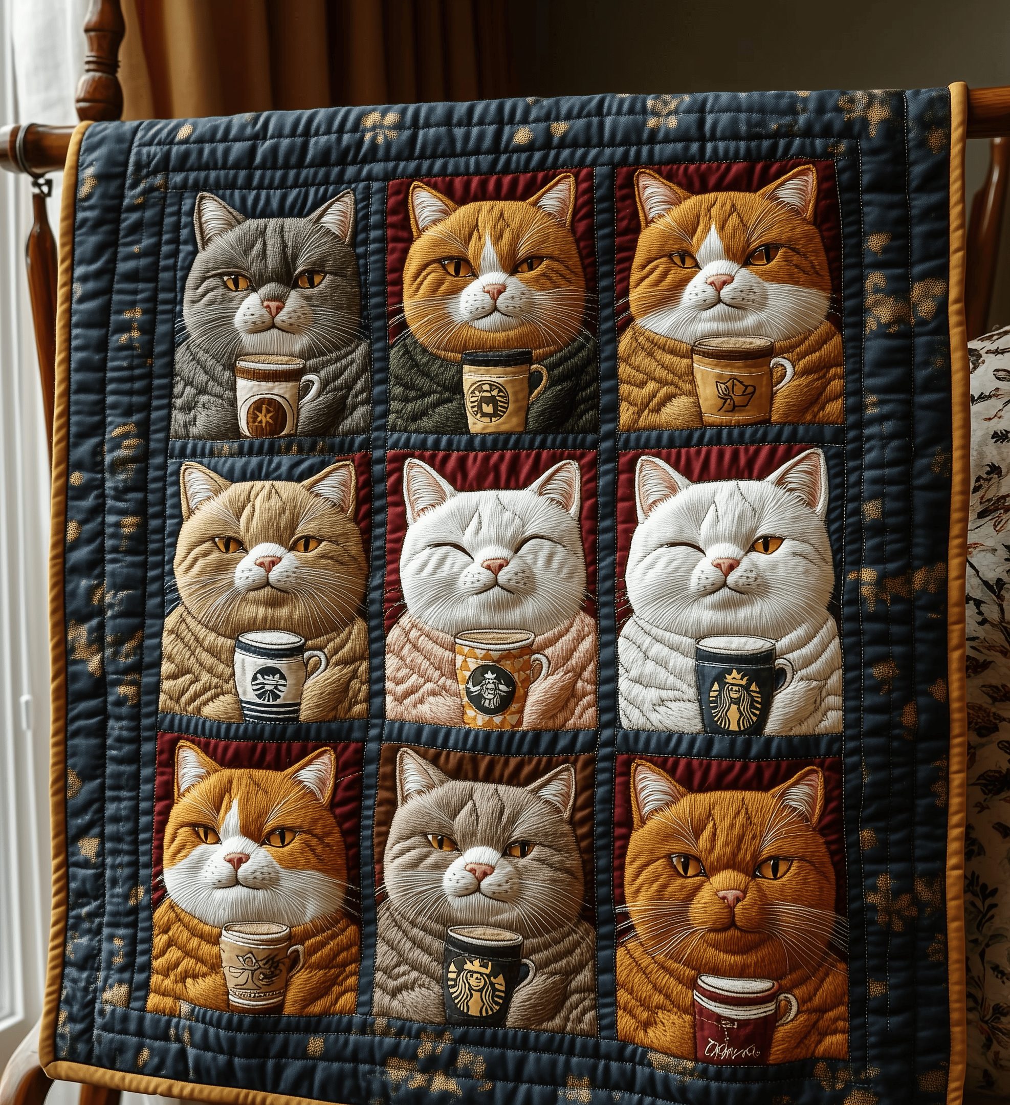 Royal Cats Drinking Coffee Quilted Blanket Snuggle Up with a Blanket That Brings Everyone Closer Royal Cats Drinking Coffee Quilted Blanket Snuggle Up with a Blanket That Brings Everyone Closer