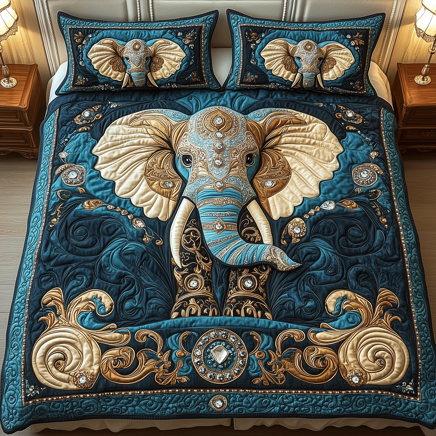Royal Elephant Dreams Quilted Bedding Set Gifts For Elephant Lovers Royal Elephant Dreams Quilted Bedding Set Gifts For Elephant Lovers