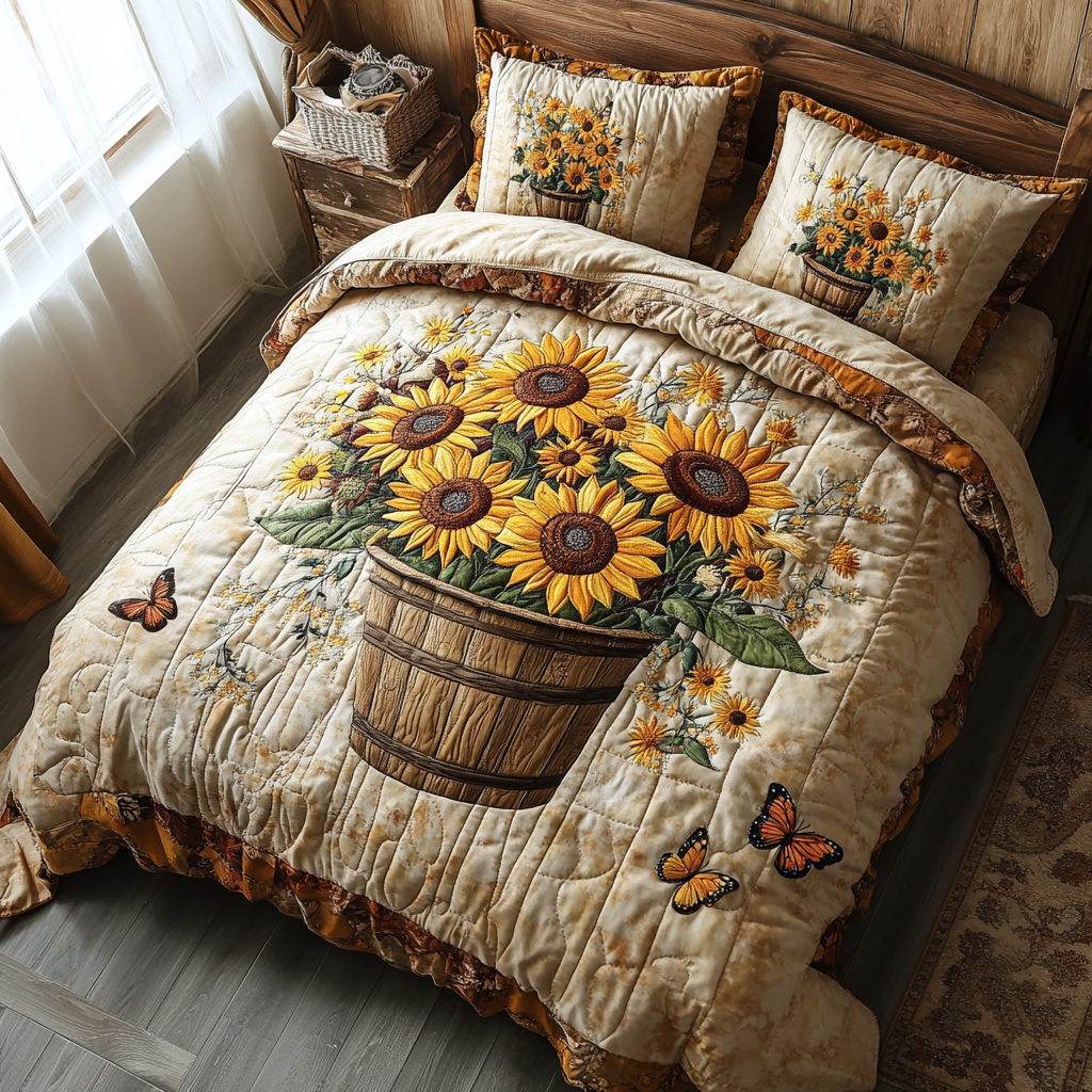 Rustic Charm Quilted Bedding Set Sunflower Gifts For Women Rustic Charm Quilted Bedding Set Sunflower Gifts For Women