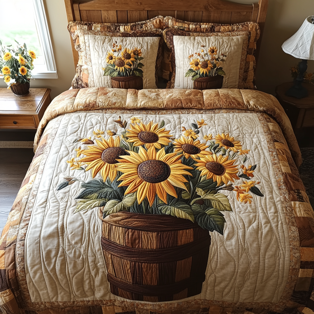 Rustic Sunrise Quilted Bedding Set Sunflower Gifts For Her Rustic Sunrise Quilted Bedding Set Sunflower Gifts For Her