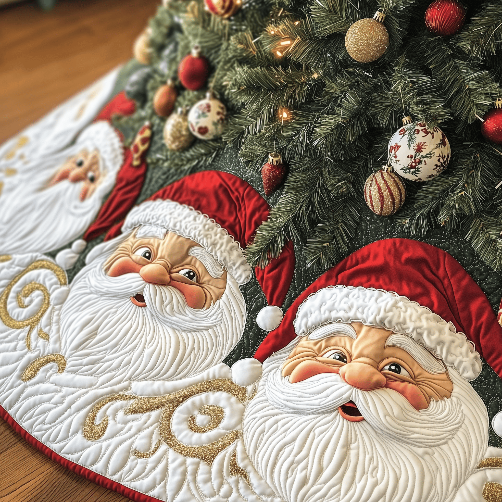 Santa Claus Quilted Tree Skirt Make Christmas Simple and Stylish with Protective Decor Santa Claus Quilted Tree Skirt Make Christmas Simple and Stylish with Protective Decor