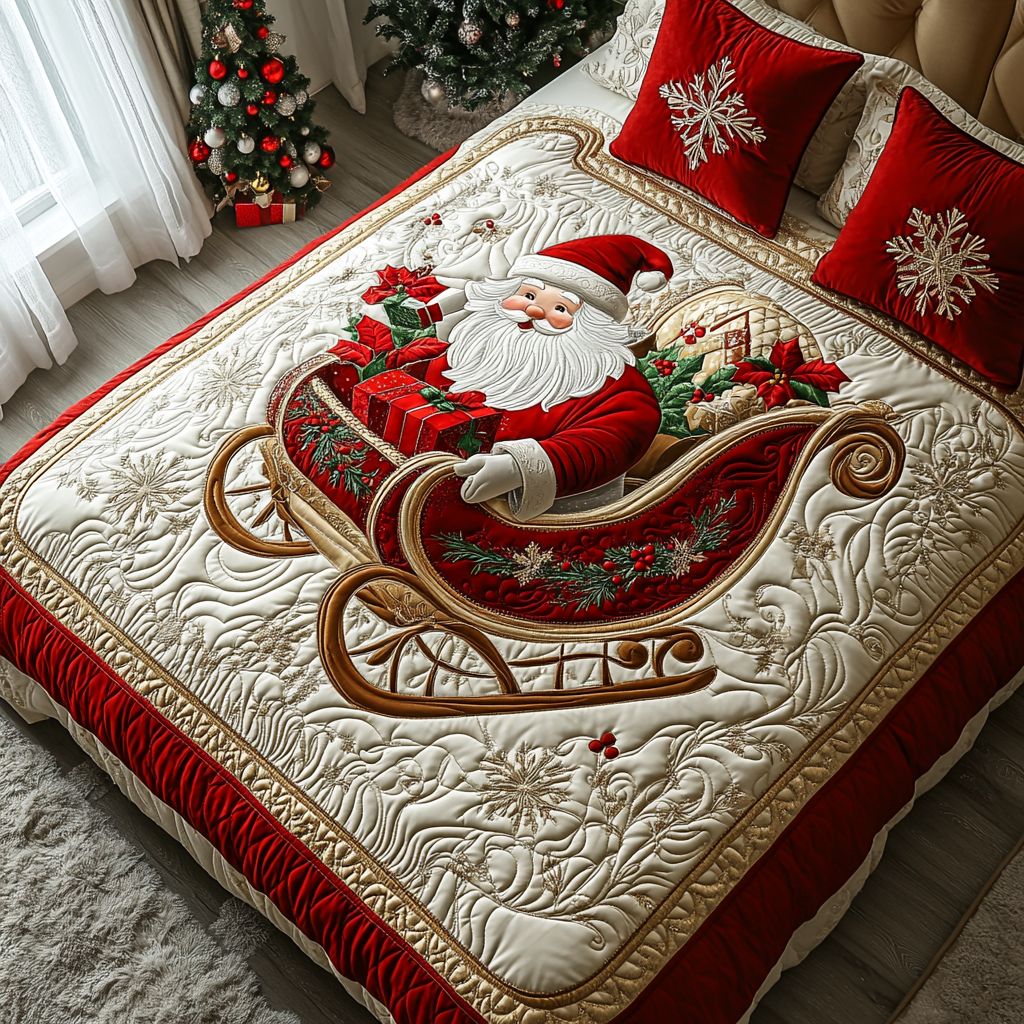 Santa Sleigh Ride Quilted Bedding Set Christmas Gifts For Relatives Santa Sleigh Ride Quilted Bedding Set Christmas Gifts For Relatives