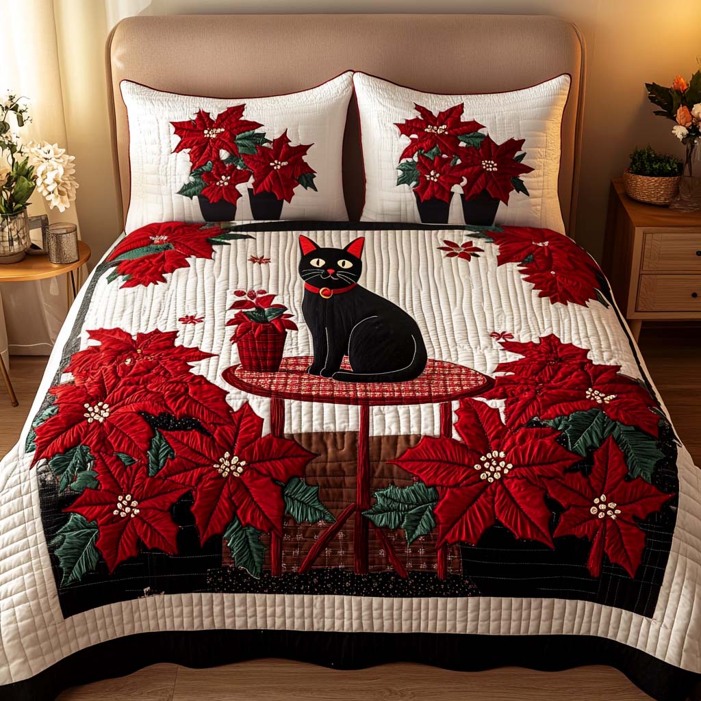 Scarlet Elegance Quilted Bedding Set Cat Christmas Gifts Scarlet Elegance Quilted Bedding Set Cat Christmas Gifts