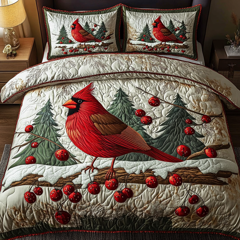 Scarlet Songbird Quilted Bedding Set Unique Cardinal Bird Gifts Scarlet Songbird Quilted Bedding Set Unique Cardinal Bird Gifts