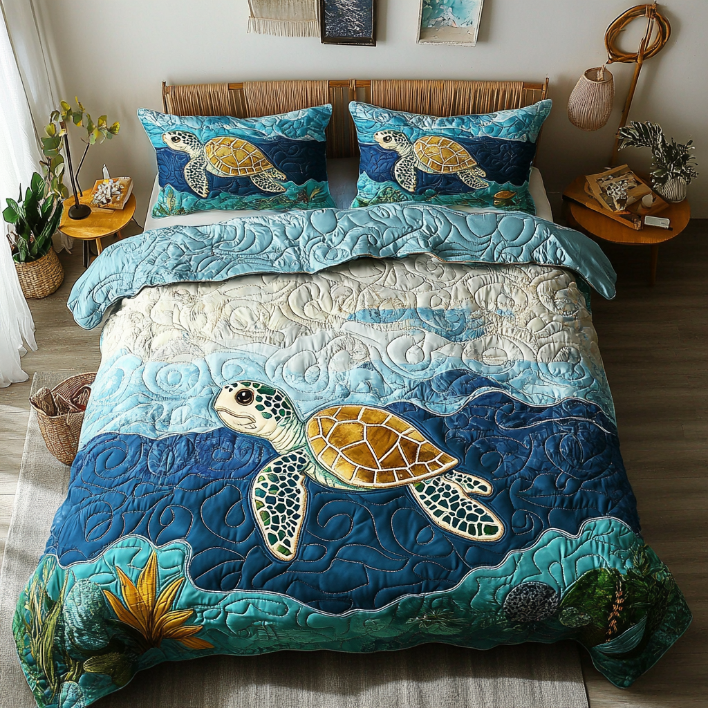 Sea Breeze Shells Quilted Bedding Set Christmas Gifts For Turtle Lovers Sea Breeze Shells Quilted Bedding Set Christmas Gifts For Turtle Lovers